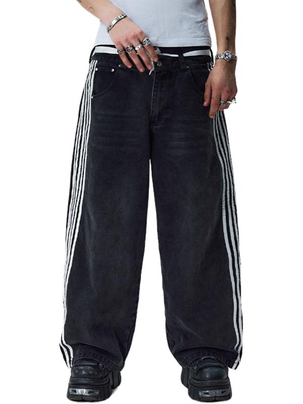 American Retro Street Stripes Loose Jeans Product Image