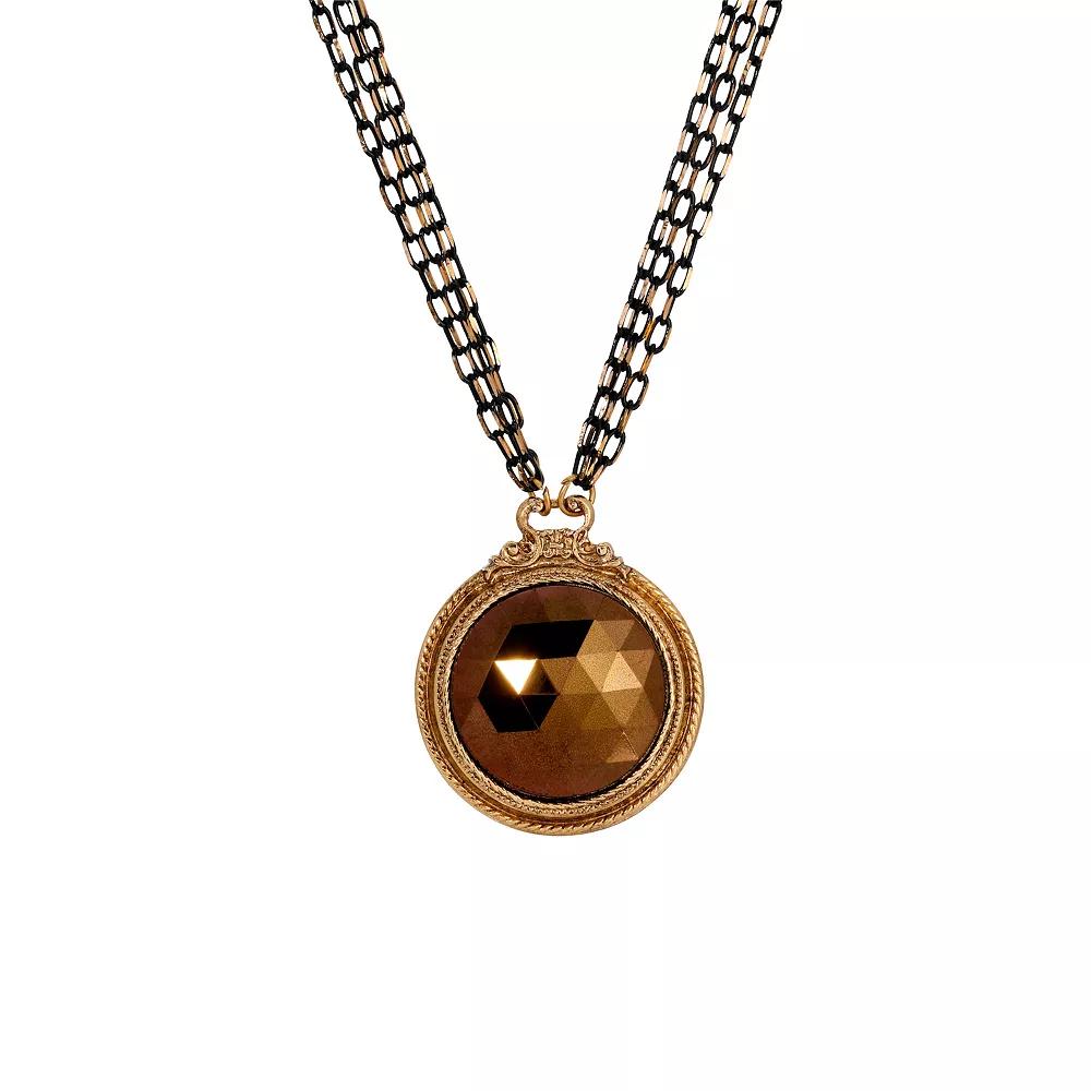 1928 Two-Tone Round Glass Topaz Adjustable Pendant Necklace, Womens, Brown Product Image