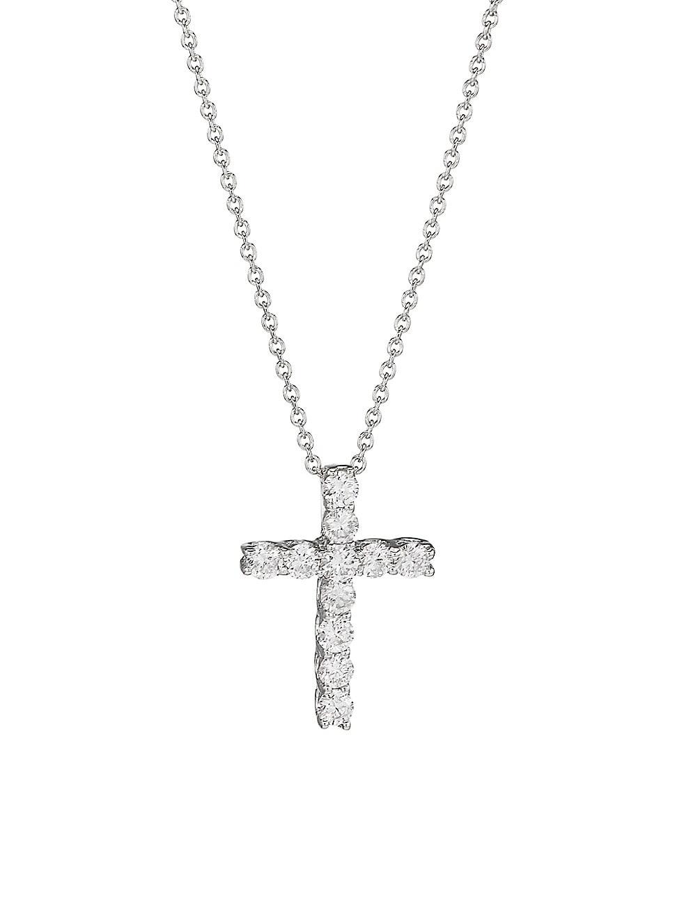Womens 14K White Gold & 0.32 TCW Diamond Cross Pendant Necklace Product Image