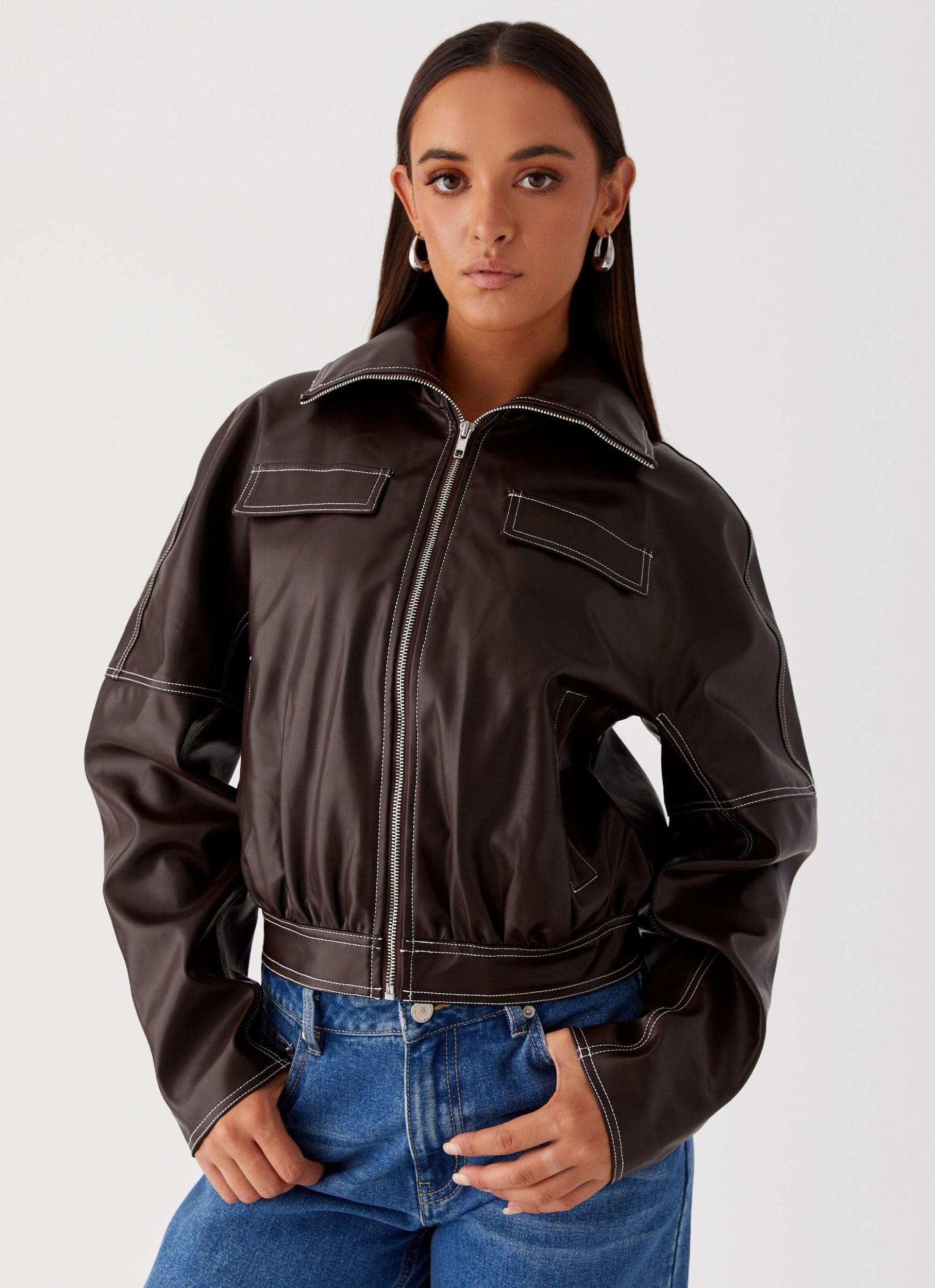 Meant To Be PU Boxy Jacket - Brown Product Image