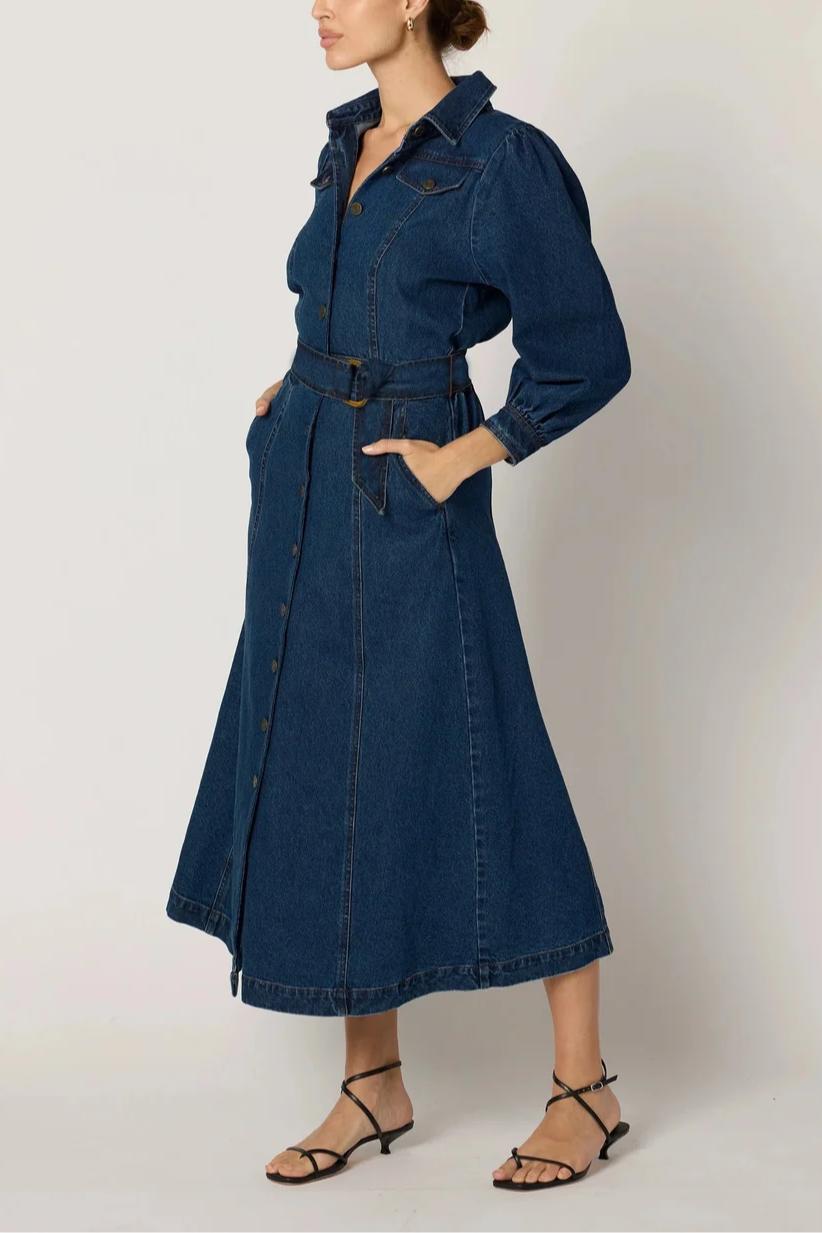 Naya Midi Dress- Denim Product Image