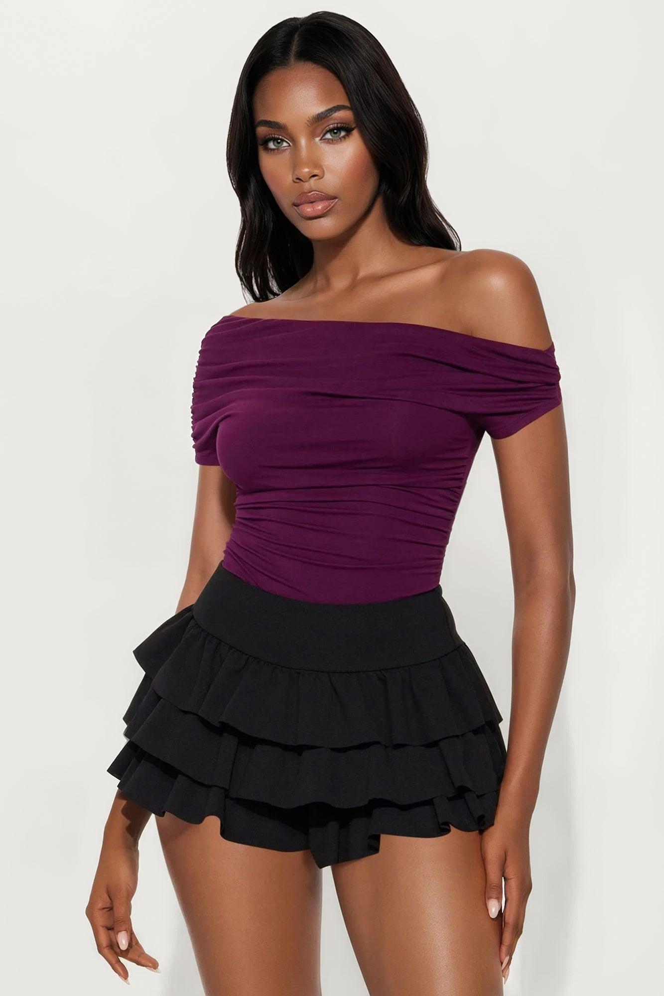 Oksana One Shoulder Bodysuit - Plum Female Product Image