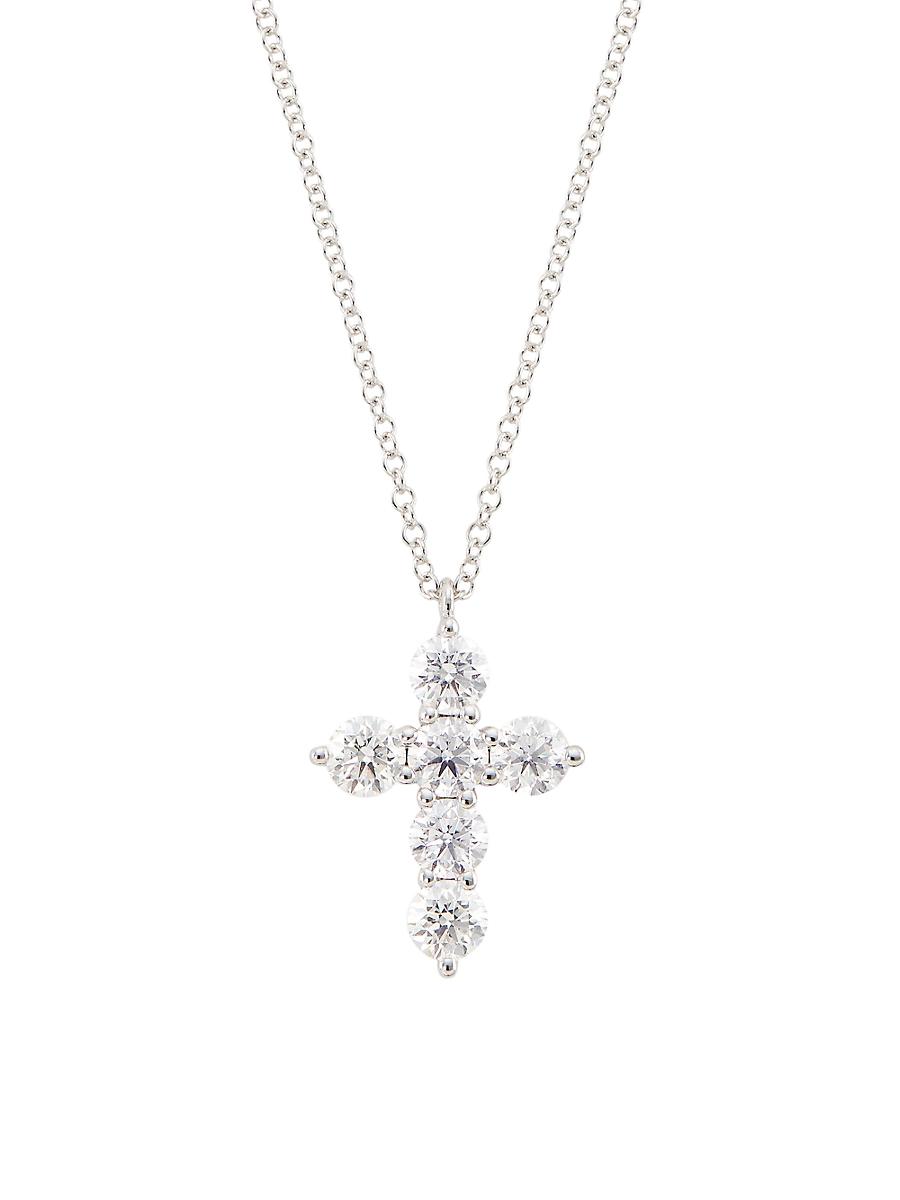 Womens 14K White Gold & 1.10 TCW Diamond Cross Pendant Necklace Product Image
