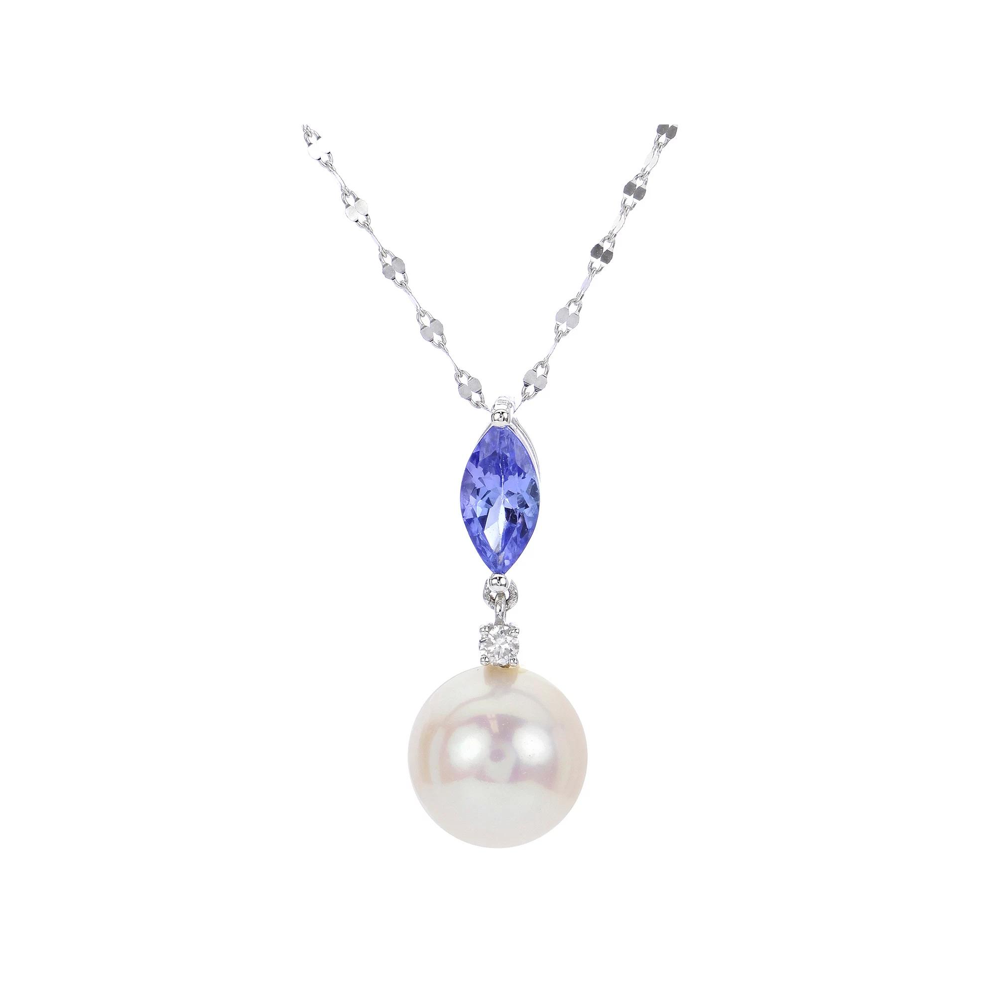 PearLustre by Imperial 14k White Gold Freshwater Cultured Pearl, Tanzanite & Diamond Accent Pendant, Womens Product Image