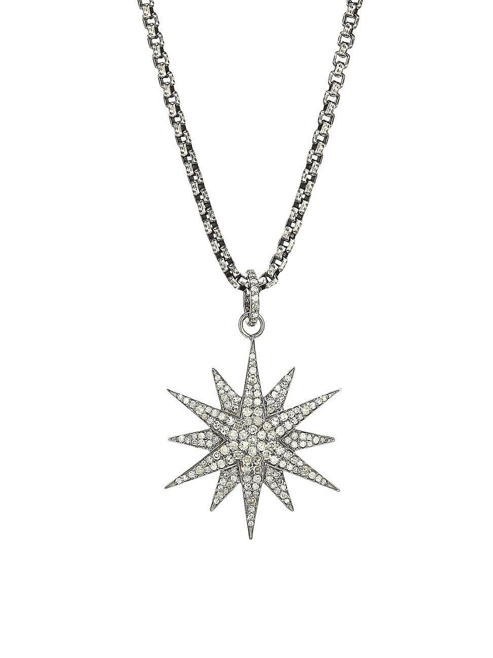 Womens Black Rhodium-Plated & Diamond Star Pendant Necklace Product Image