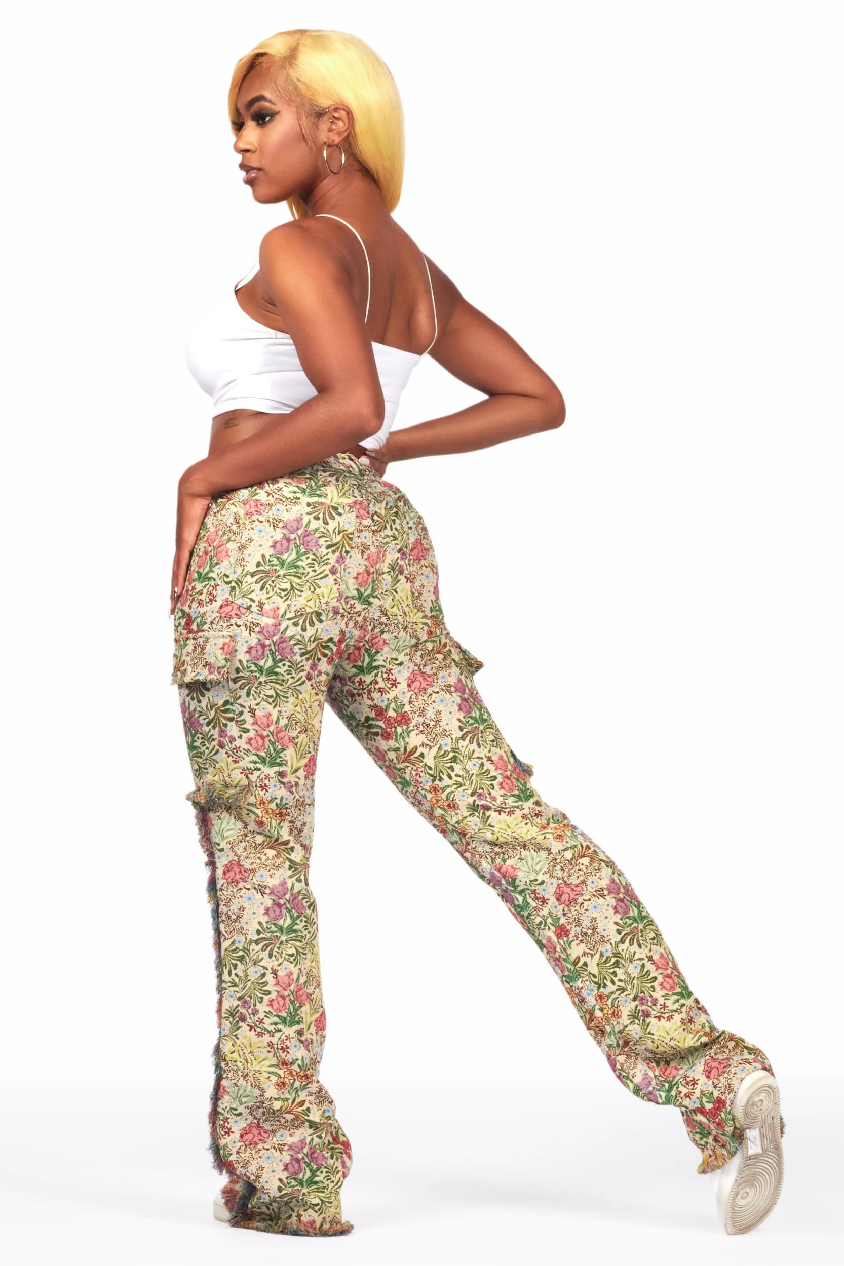Tamia Beige Floral Tapestry Stacked Pant Female Product Image