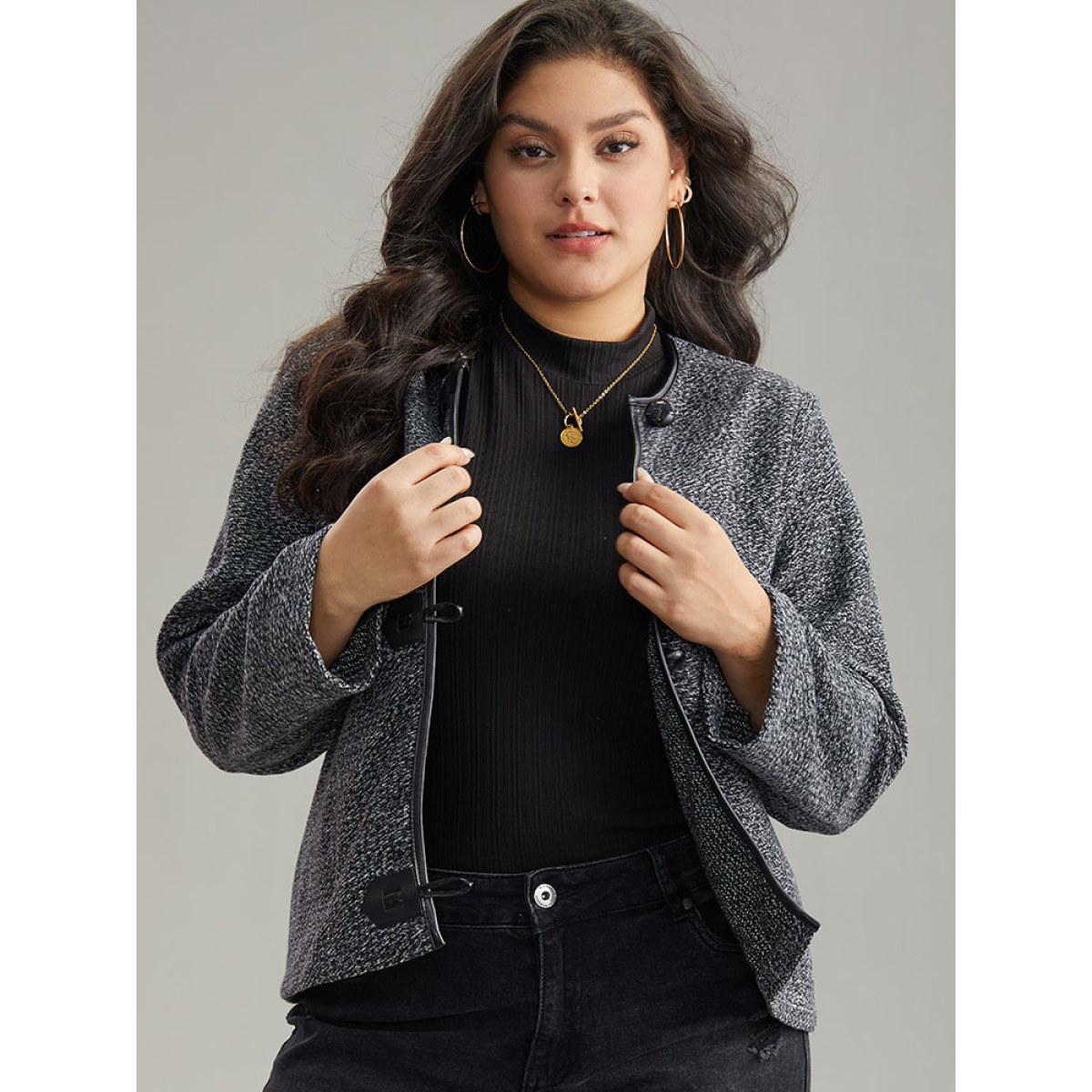 Plus Size Plain Textured Buckle Detail Coat Women DimGray Casual Texture Ladies Dailywear Winter Coats BloomChic 22-24/3X Product Image