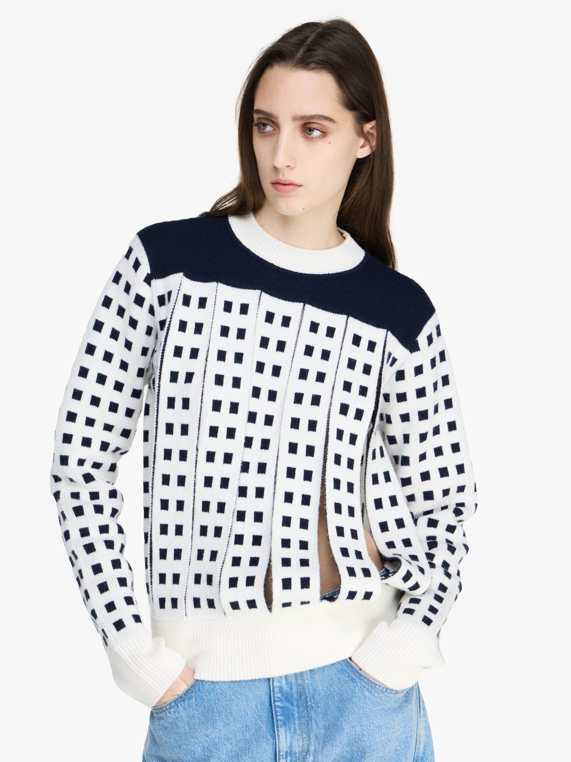JACQUARD PANEL SLIT SWEATER Product Image