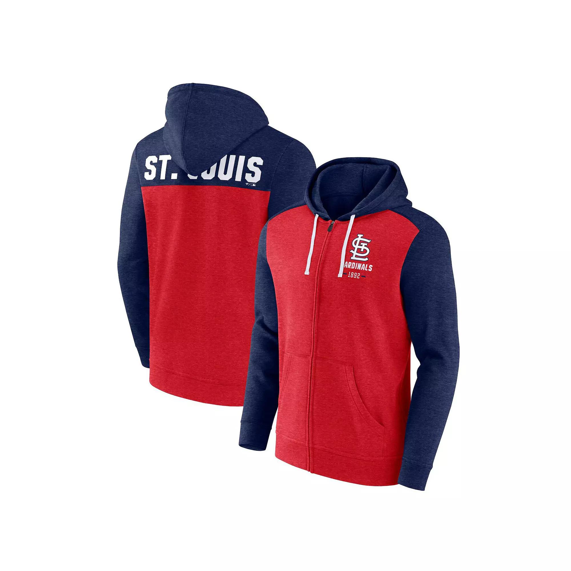 Men's Fanatics Branded Heathered Red/Heathered Navy St. Louis Cardinals Blown Away Full-Zip Hoodie, Size: Medium Product Image