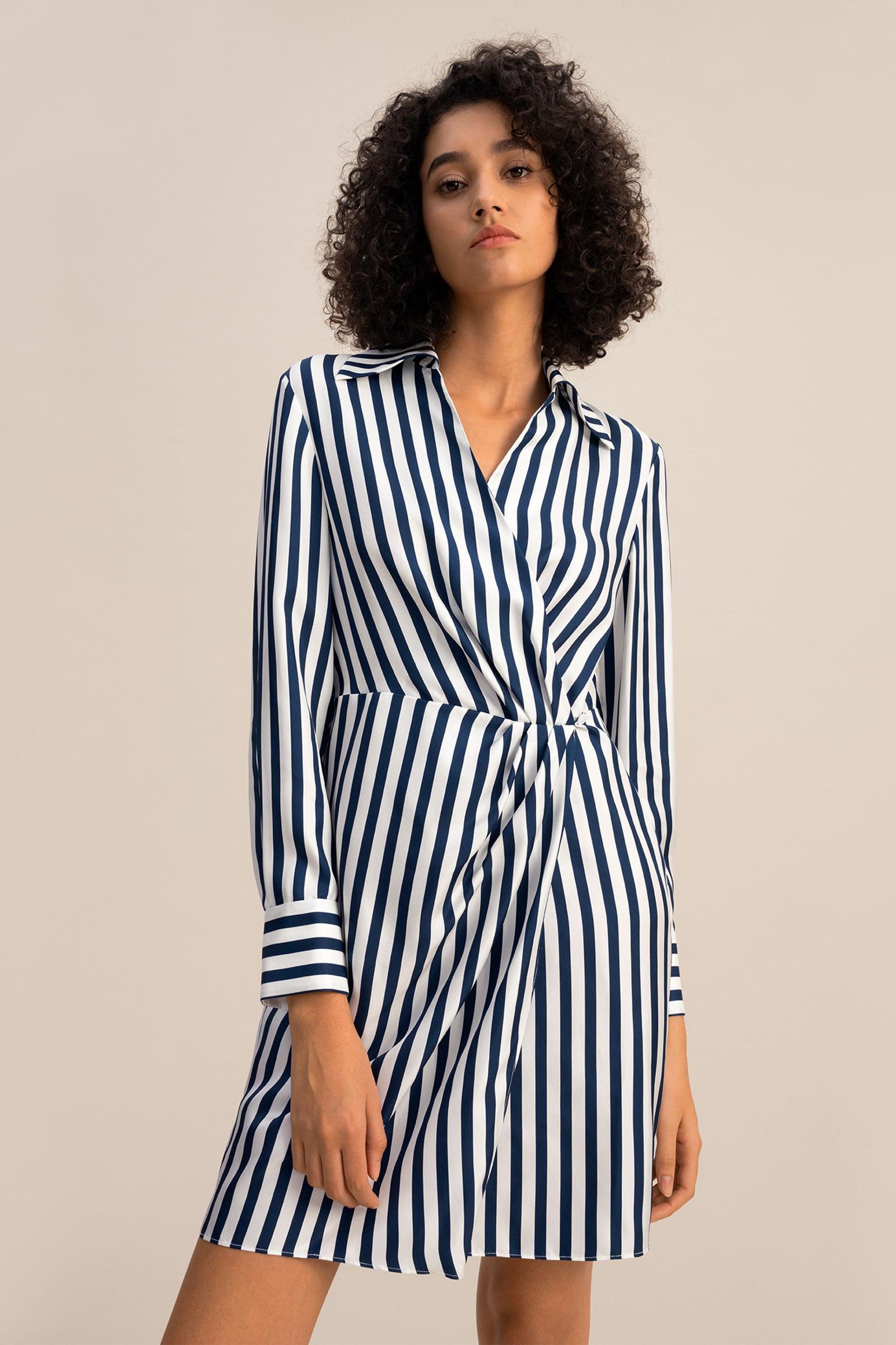 Amalfi Stripe Wrap Silk Shirtdress Product Image
