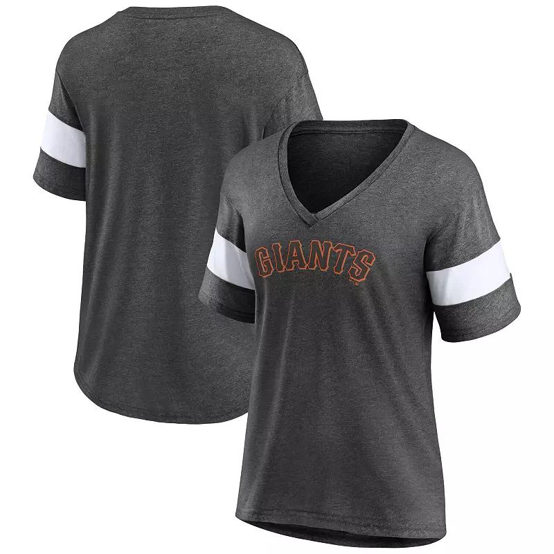 Women's Fanatics Branded Heathered Charcoal San Francisco Giants Wordmark V-Neck Tri-Blend T-Shirt,  Product Image