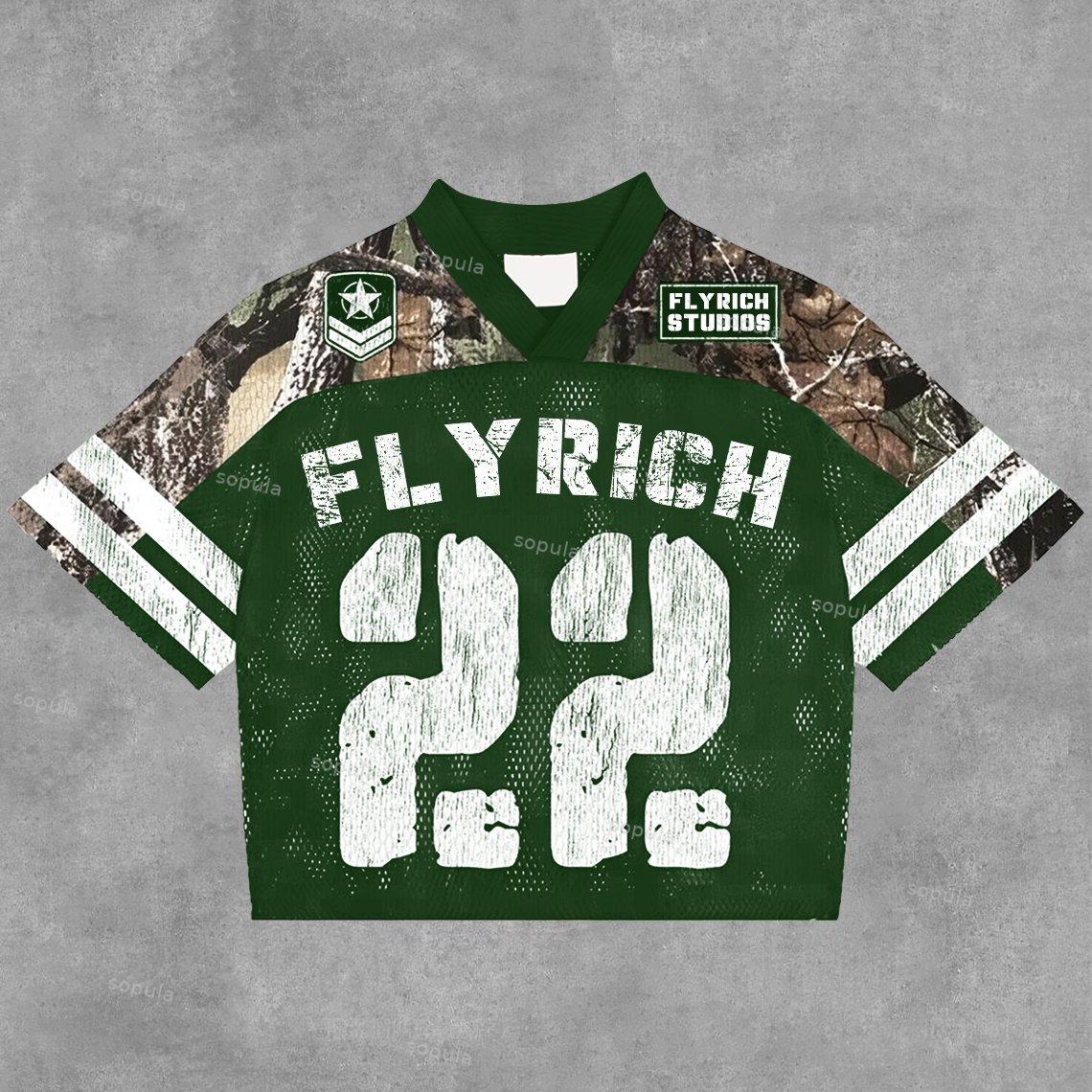 Sopula Vintage Fly Rich No.22 Graphics Blokecore Blokette Football V-Neck T-Shirt Product Image