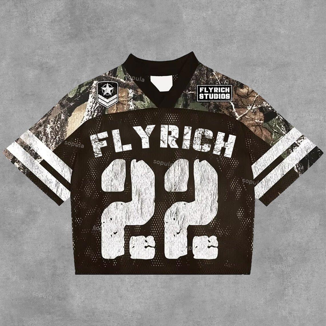 Sopula Vintage Fly Rich No.22 Graphics Blokecore Blokette Football V-Neck T-Shirt Product Image