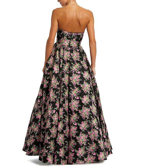 Mac Duggal Brocade Floral Print Strapless Sweetheart Neck Sleeveless A-Line Gown Product Image