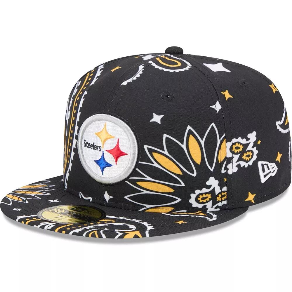 Men's New Era Black Pittsburgh Steelers Paisley 59FIFTY Fitted Hat, Size: 8 Product Image