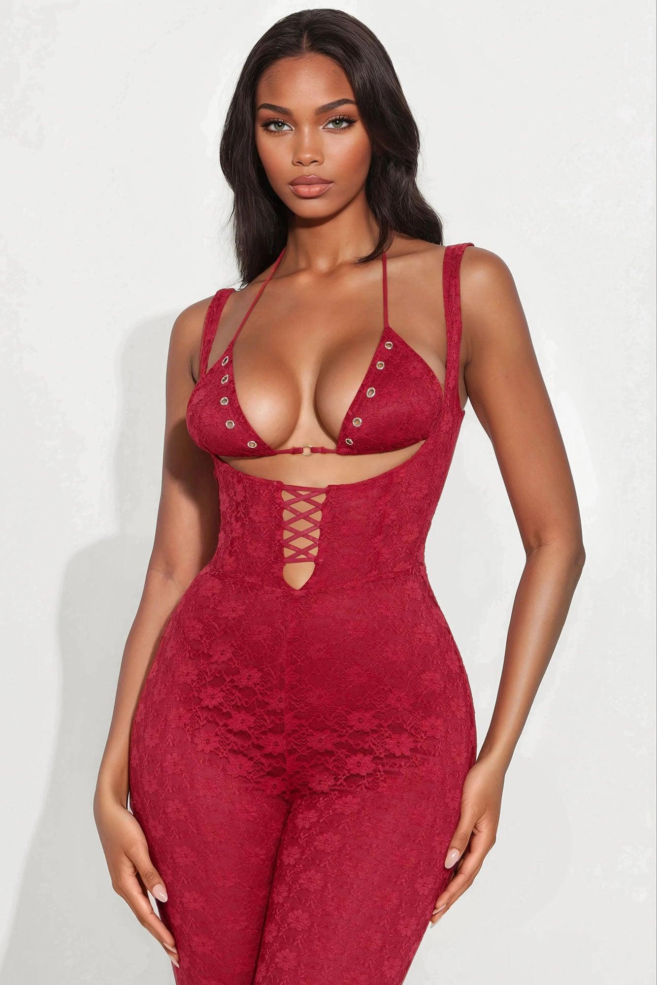 Hard To Replace Lace Jumpsuit - Burgundy Female Product Image