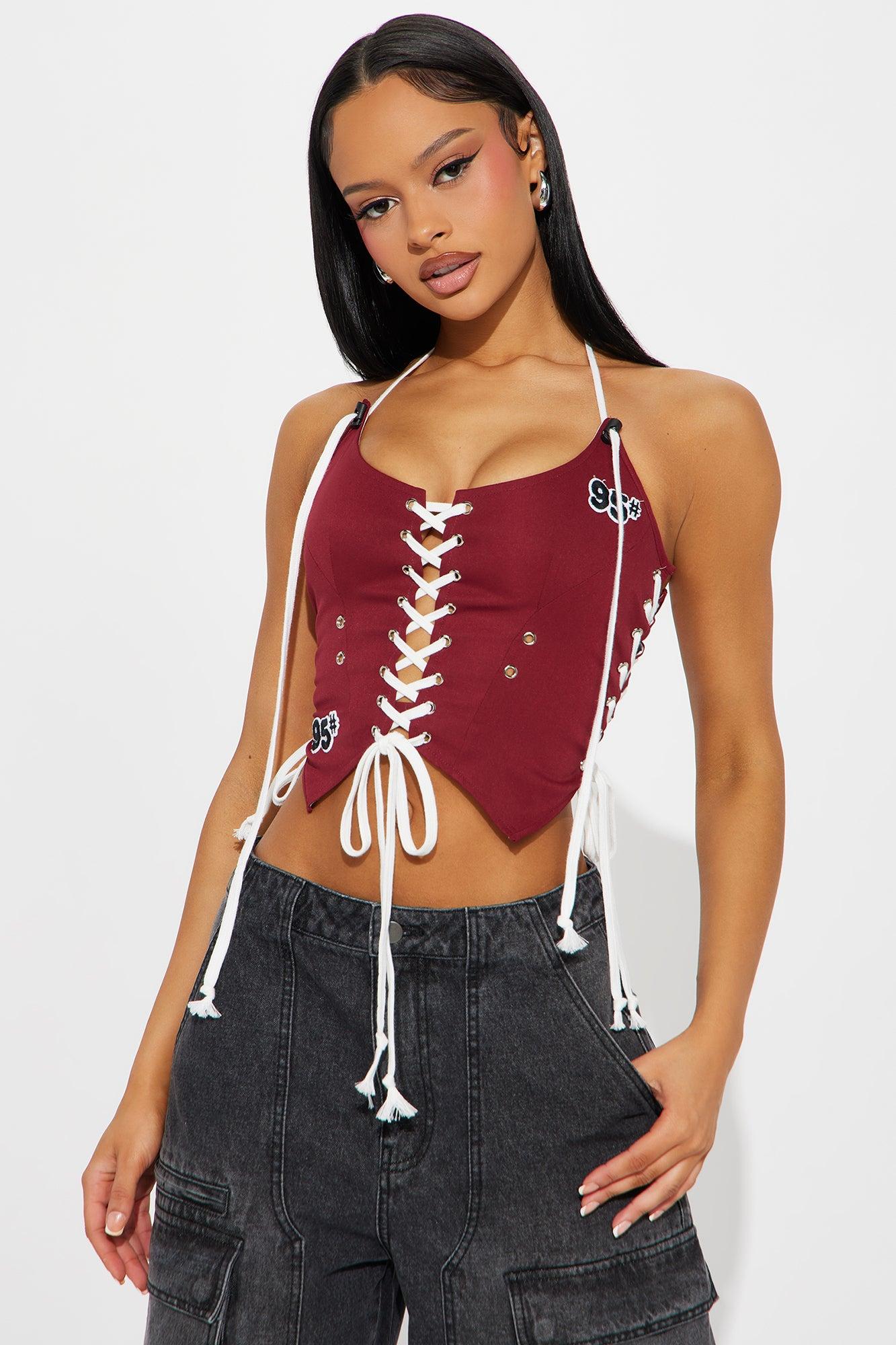 Let Me Remind You Corset Top - Burgundy Product Image