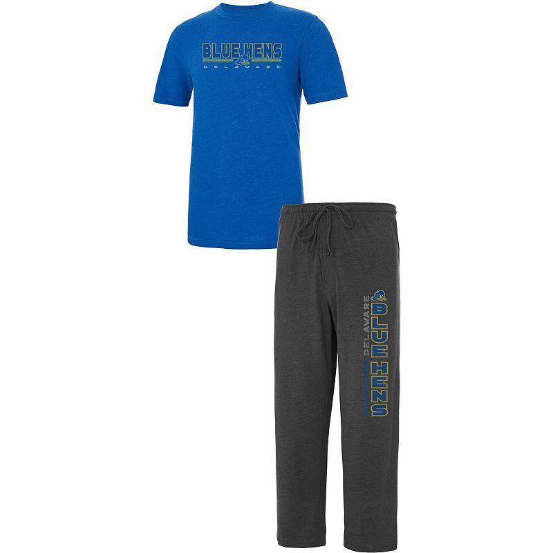 Men's Concepts Sport Heathered Charcoal/Royal Delaware Fightin' Blue Hens Meter T-Shirt & Pants Sleep Set,  Product Image