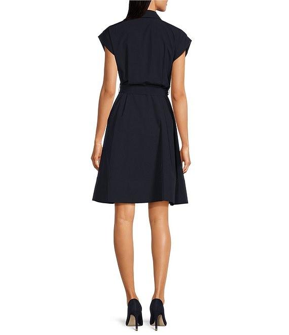 Calvin Klein V-Neck Short Sleeve Belted Dress Product Image