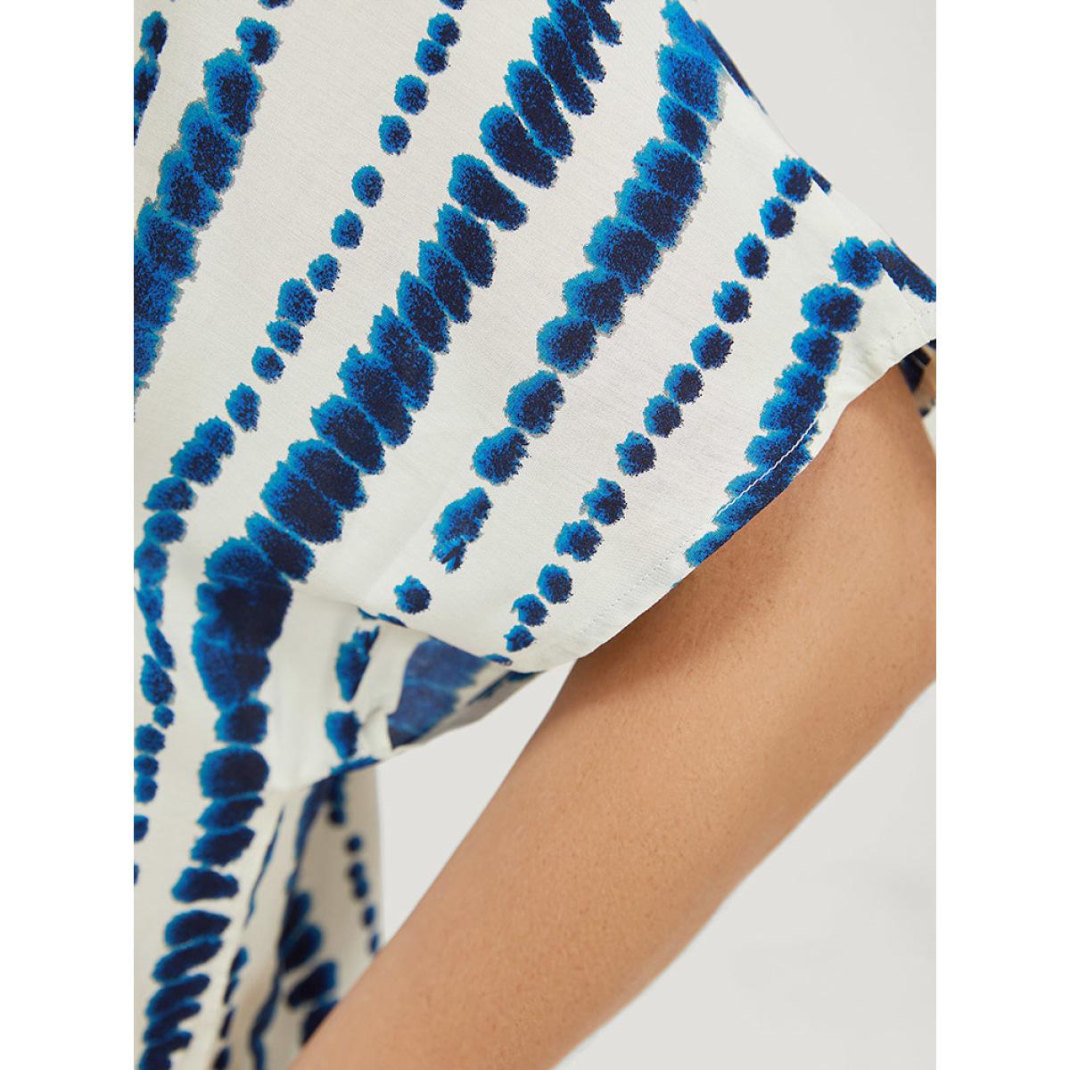 Plus Size Multicolor Tie Dye Patchwork Batwing Sleeve Notched Neck Blouse Women Vacation Short sleeve Notched collar Dailywear Blouses BloomChic 14-16/1X Product Image