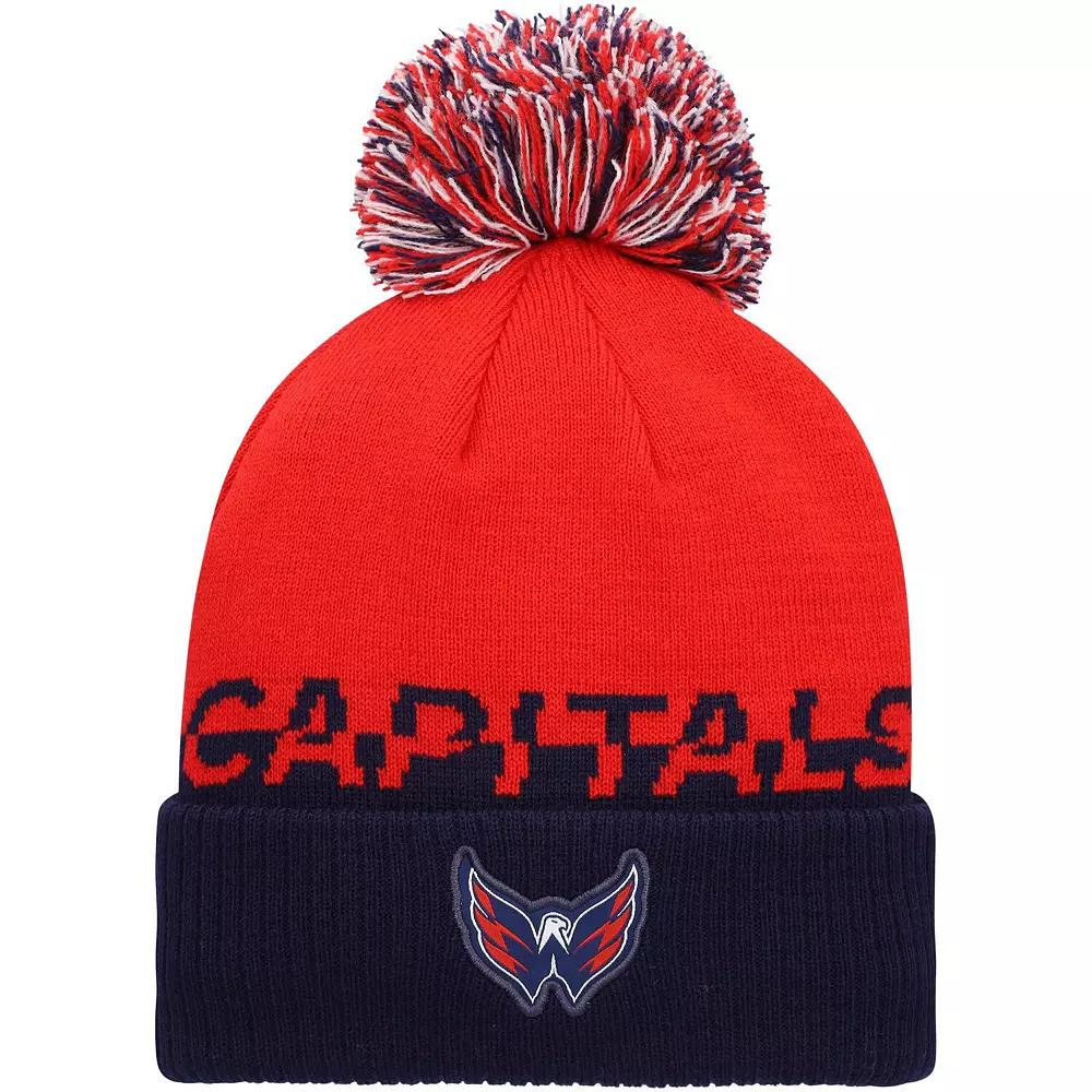 Men's adidas Red/Navy Washington Capitals COLD.RDY Cuffed Knit Hat with Pom Product Image