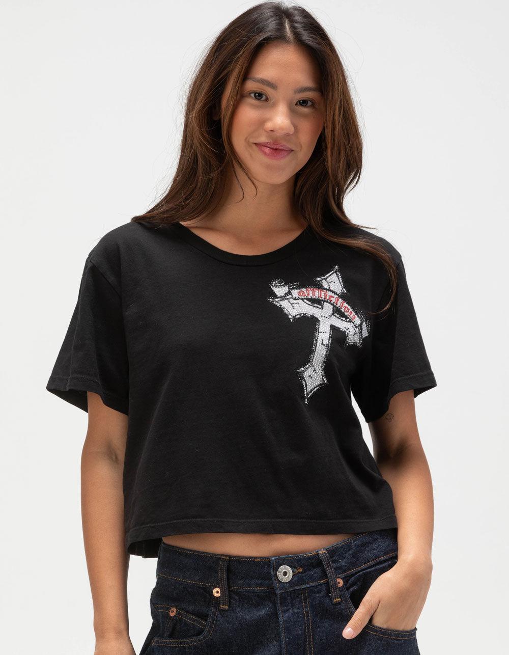 AFFLICTION Live Womens Crop Tee - BLACK Product Image