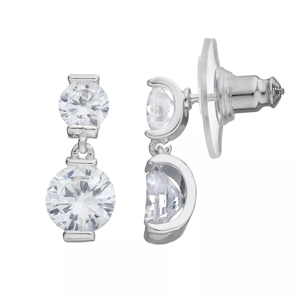 Napier Cubic Zirconia Double Drop Earrings, Women's, Silver Tone Product Image