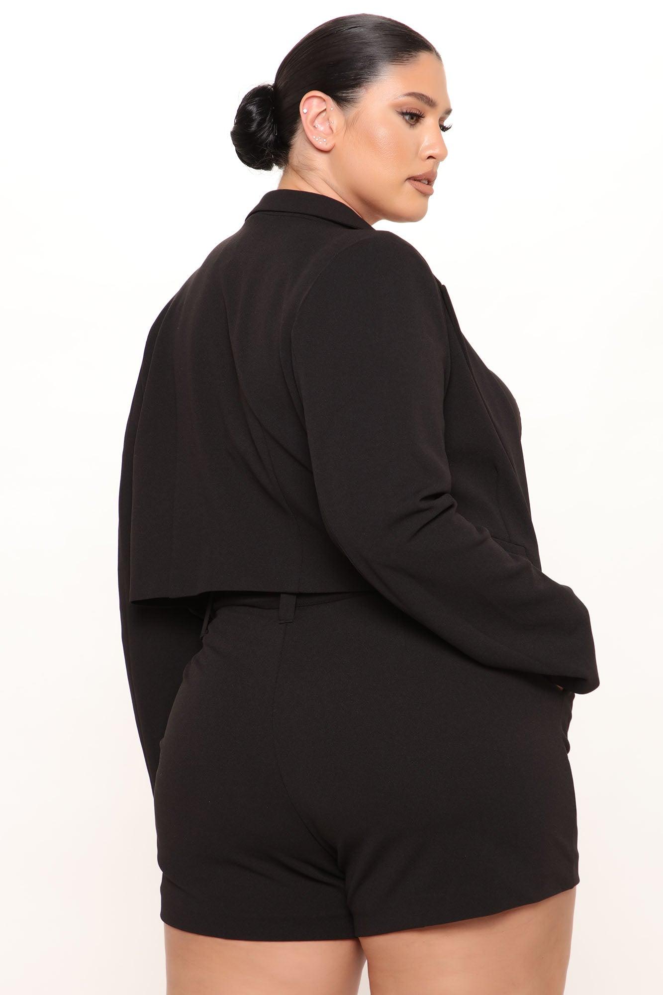 Talia Cropped Blazer - Black/Black Product Image