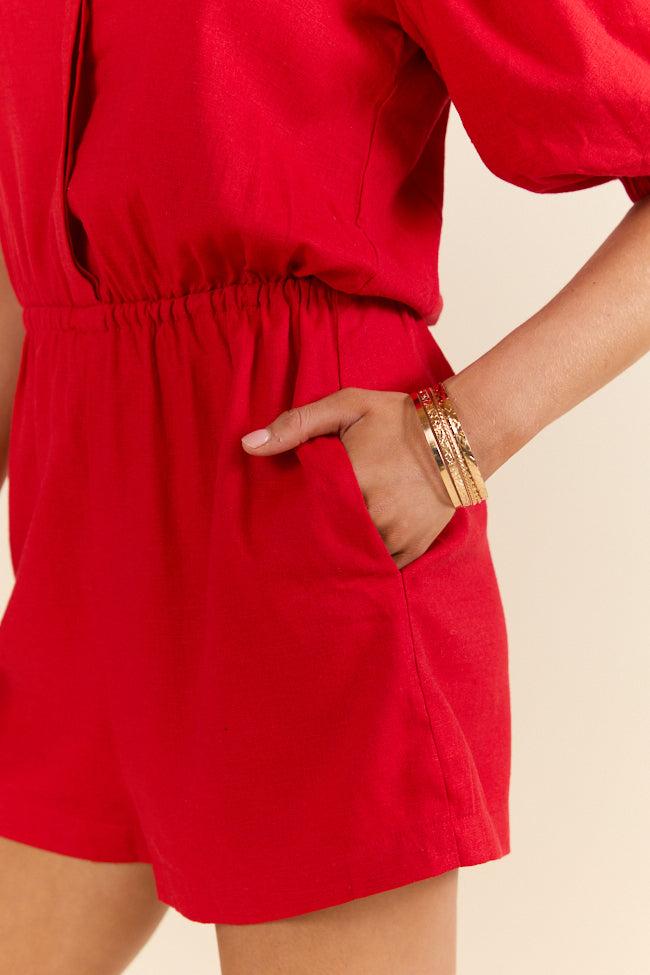 Stay With It Red Short Sleeve Romper FINAL SALE Product Image