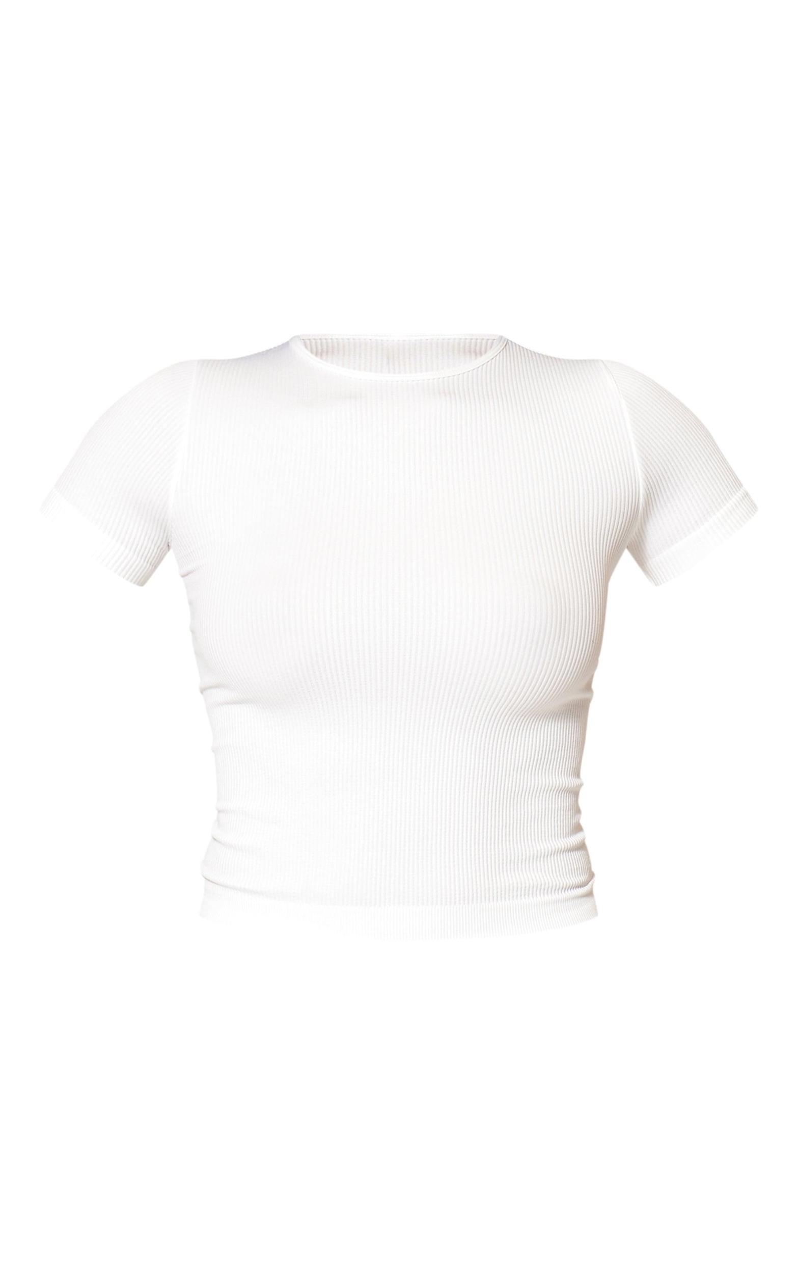 White Snatched Rib Longline T Shirt Product Image