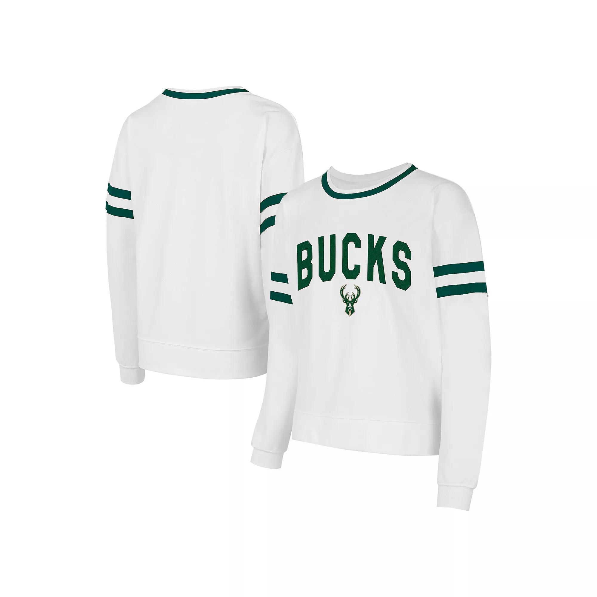 Women's Concepts Sport White Milwaukee Bucks Borough Pullover Sweatshirt,  Product Image
