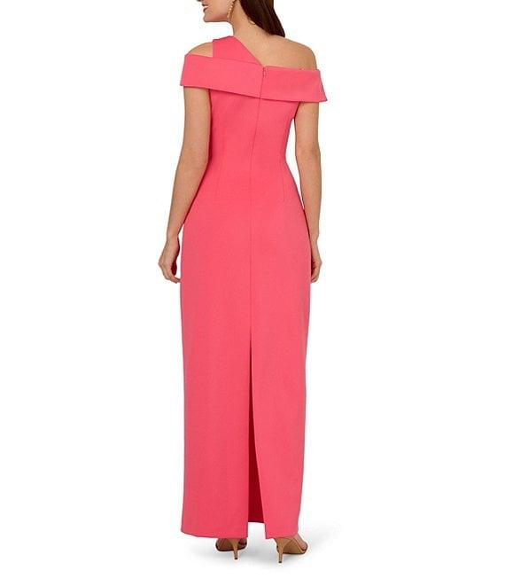 Adrianna Papell Asymmetrical Neck Side Ruched Scuba Column Gown Product Image