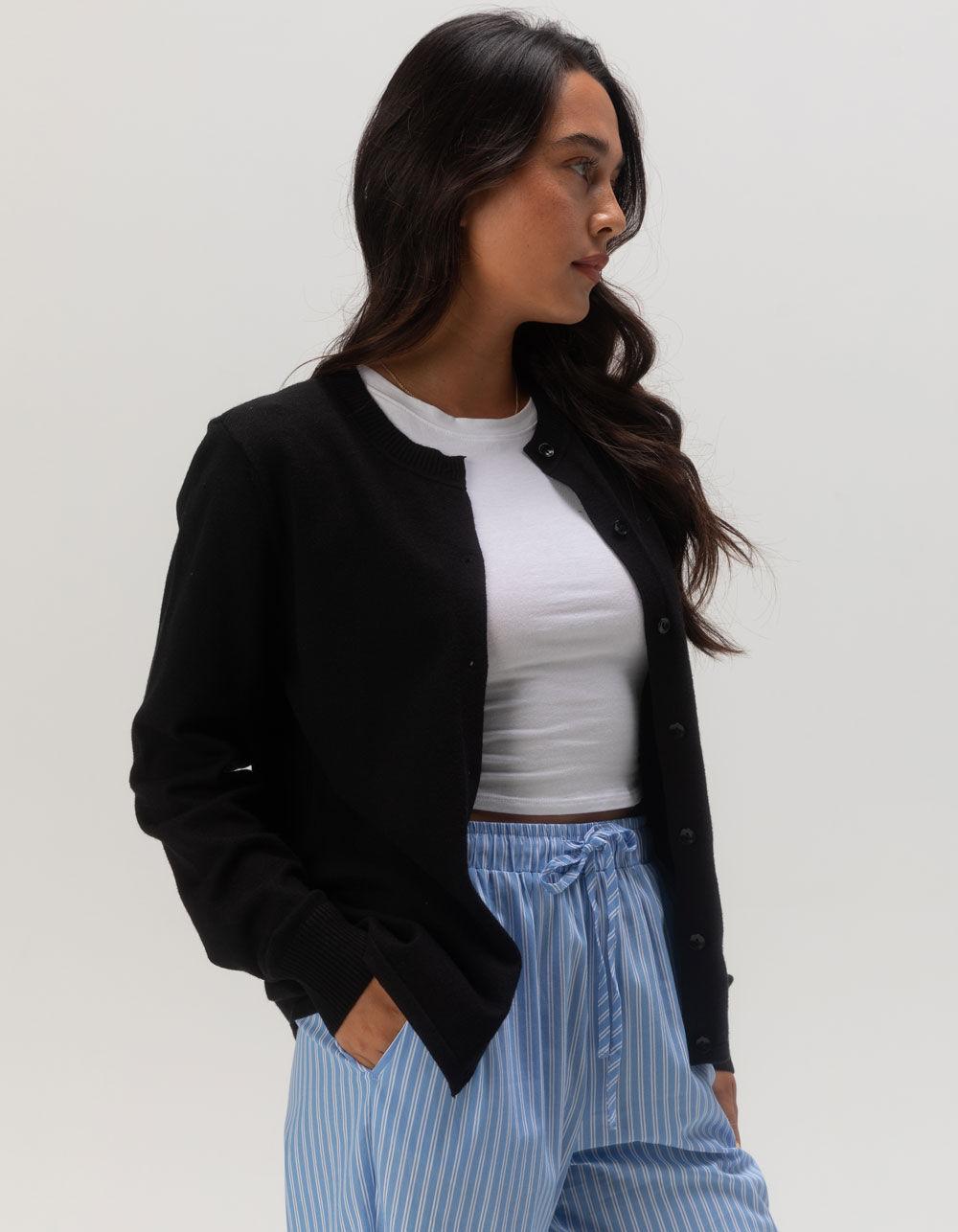 RSQ Womens Crewneck Button Cardigan - BLACK Product Image