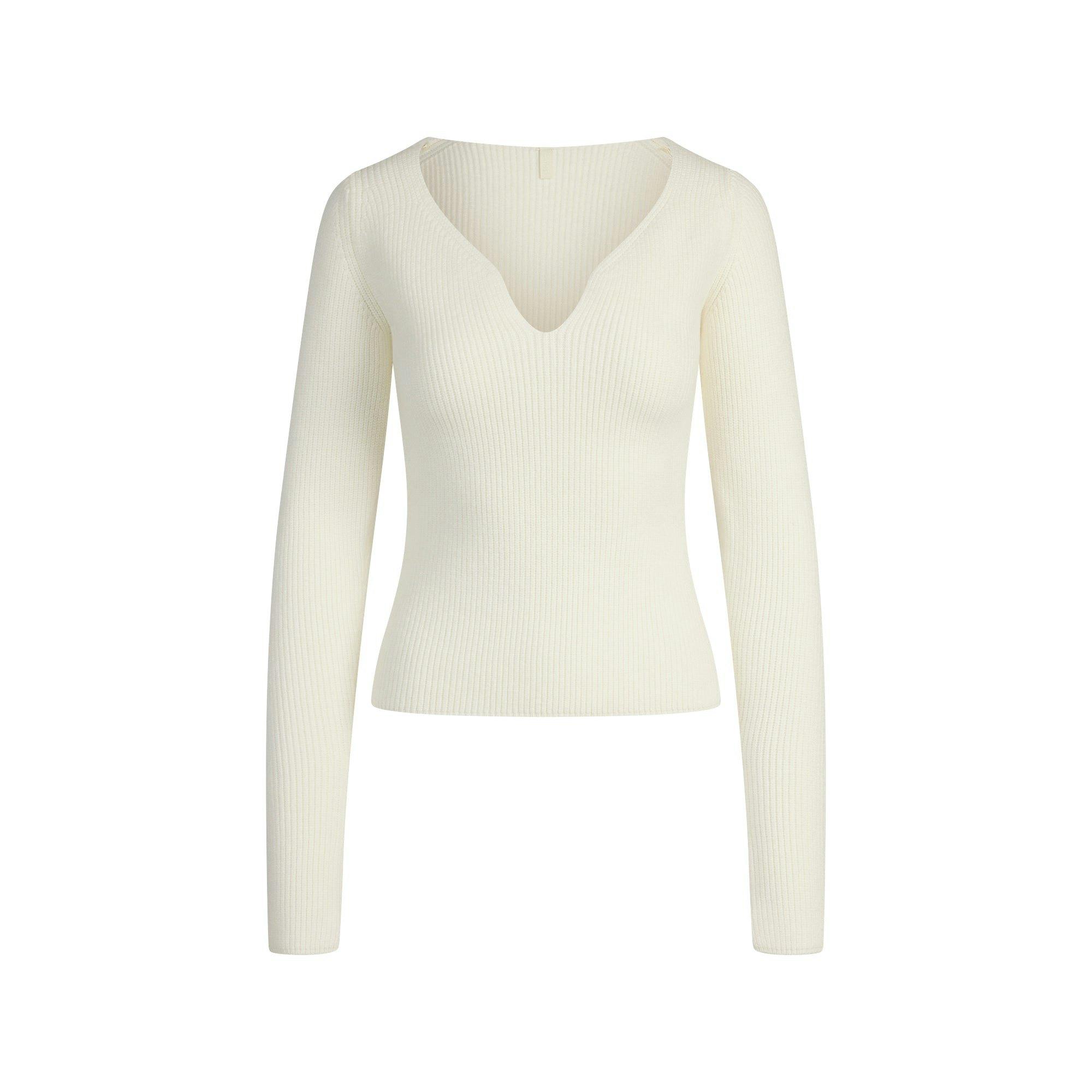 SWEATER KNITS RIBBED LONG SLEEVE TOP | IVORY Product Image