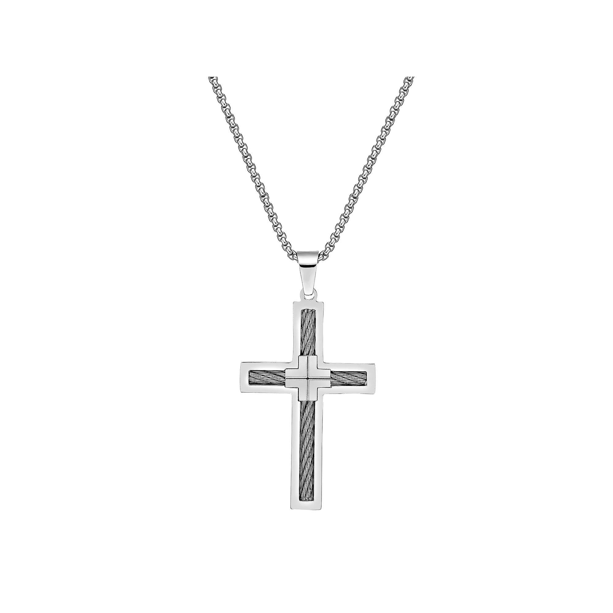 LYNX Stainless Steel Cable Cross Pendant - Men, Men's, Size: 24" Product Image
