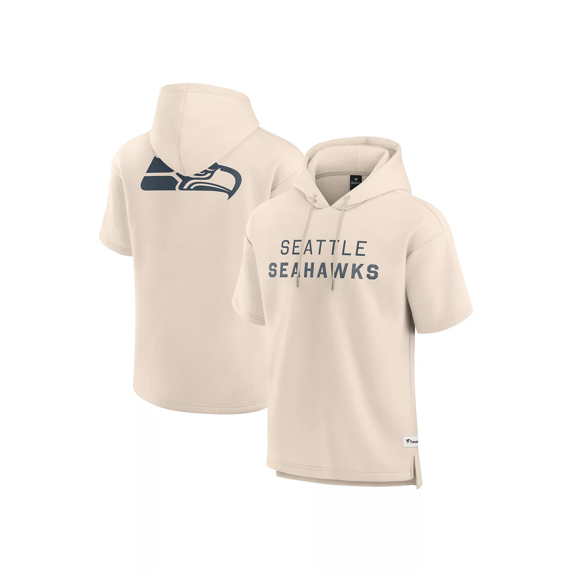 Men's Fanatics Cream Seattle Seahawks Elements Future Ground Lettering Short Sleeve Pullover Hoodie, Size: 4XL, Beige Product Image