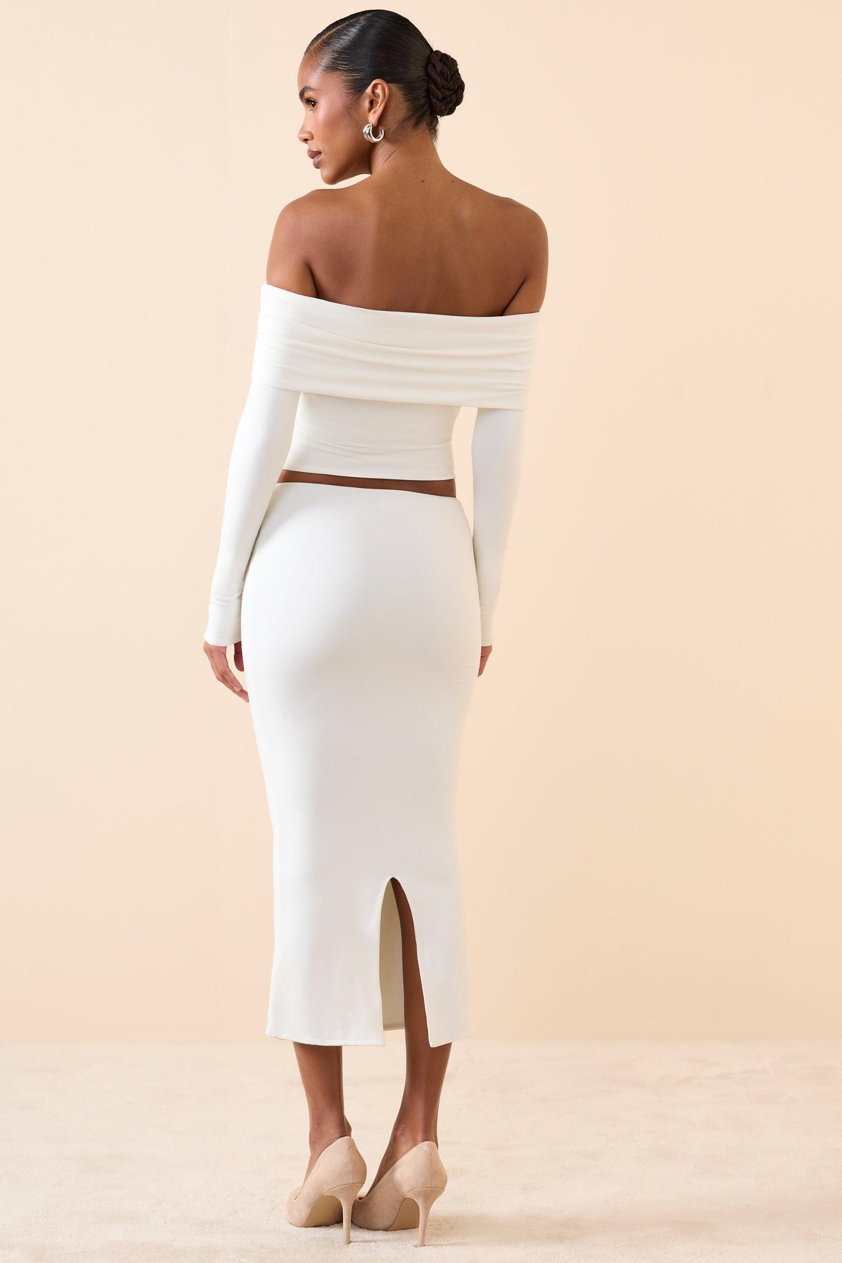 Modal Mid-Rise Midaxi Skirt in White Female Product Image