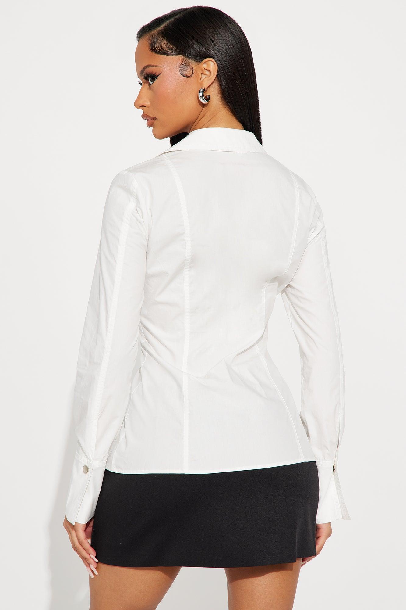 You Know Me Lace Up Poplin Shirt - White Female Product Image