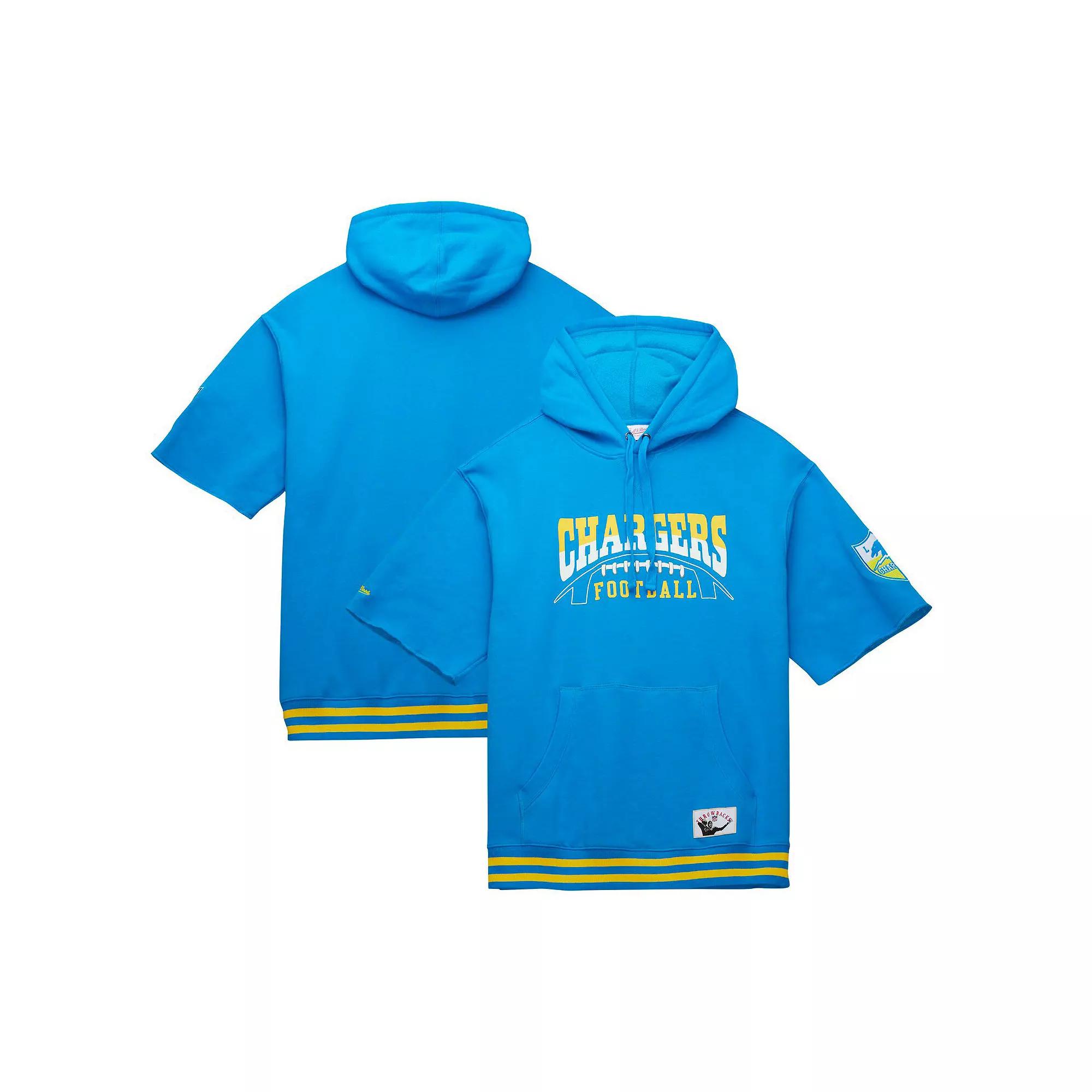 Men's Mitchell & Ness Powder Blue Los Angeles Chargers Pre-Game Short Sleeve Pullover Hoodie,  Product Image