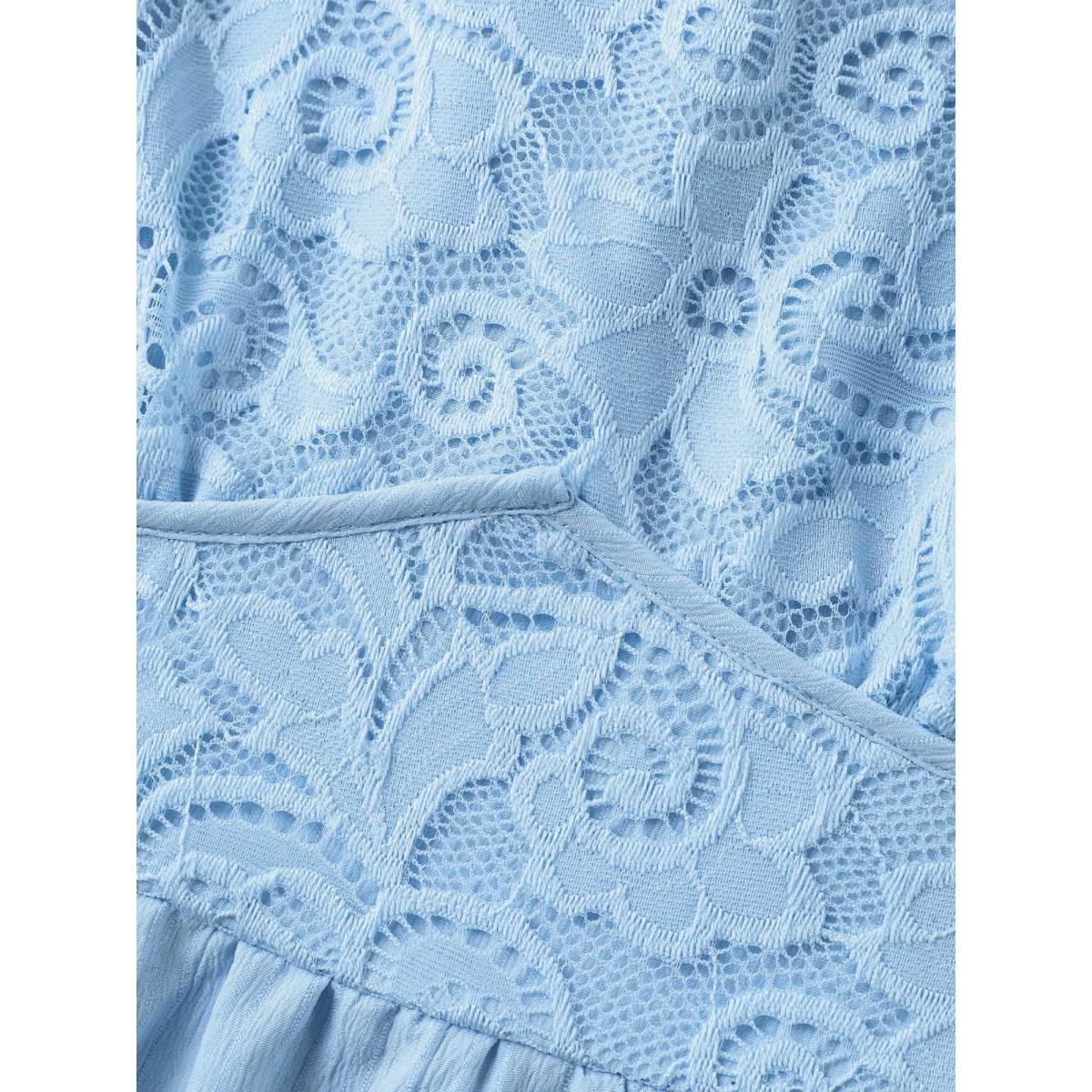 Plus Size V Neck Textured Lace Midi Dress LightBlue Women V-neck Short sleeve Curvy BloomChic 14-16/1X Product Image