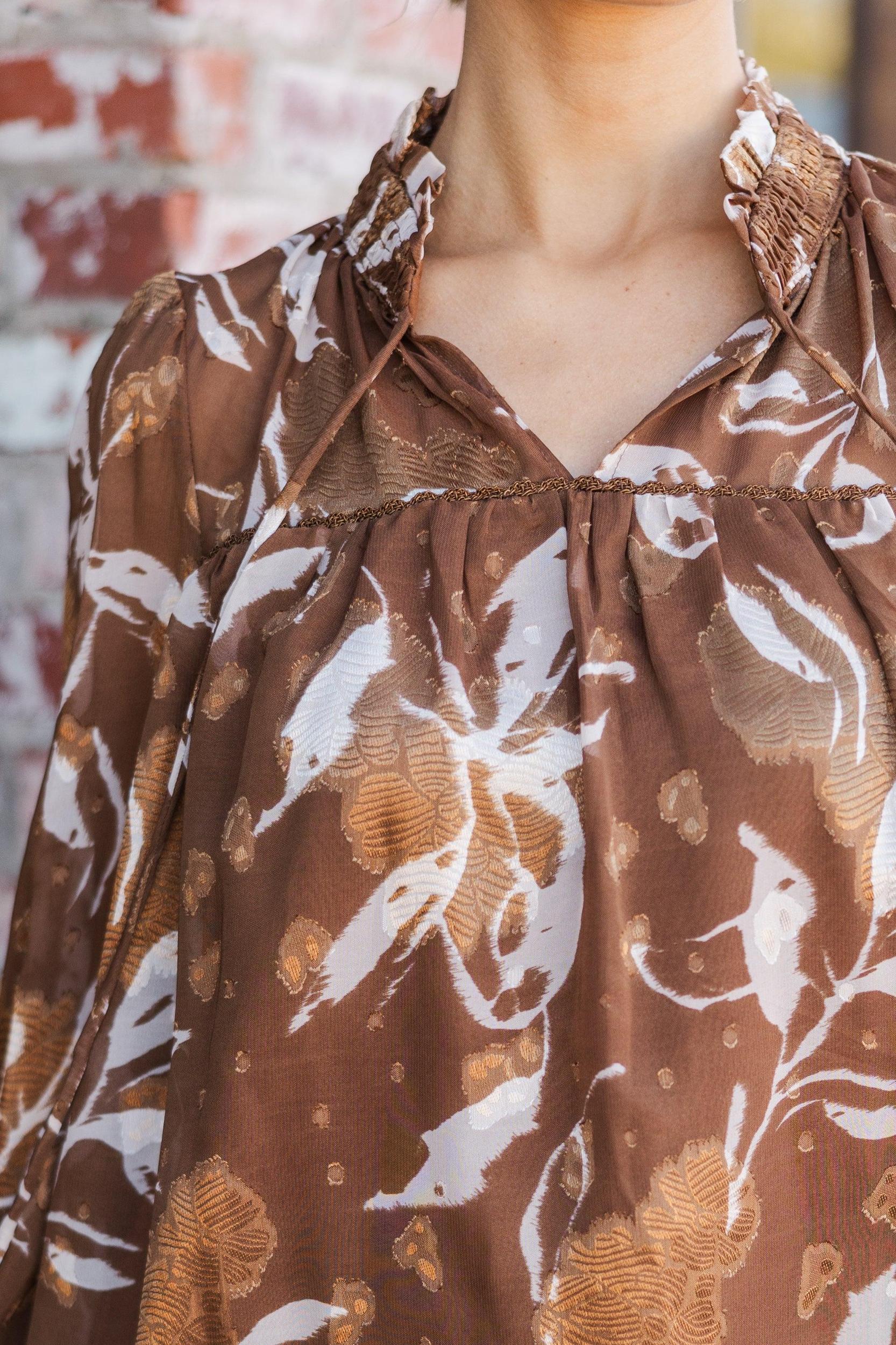 Give You A Try Camel Brown Floral Blouse Female Product Image
