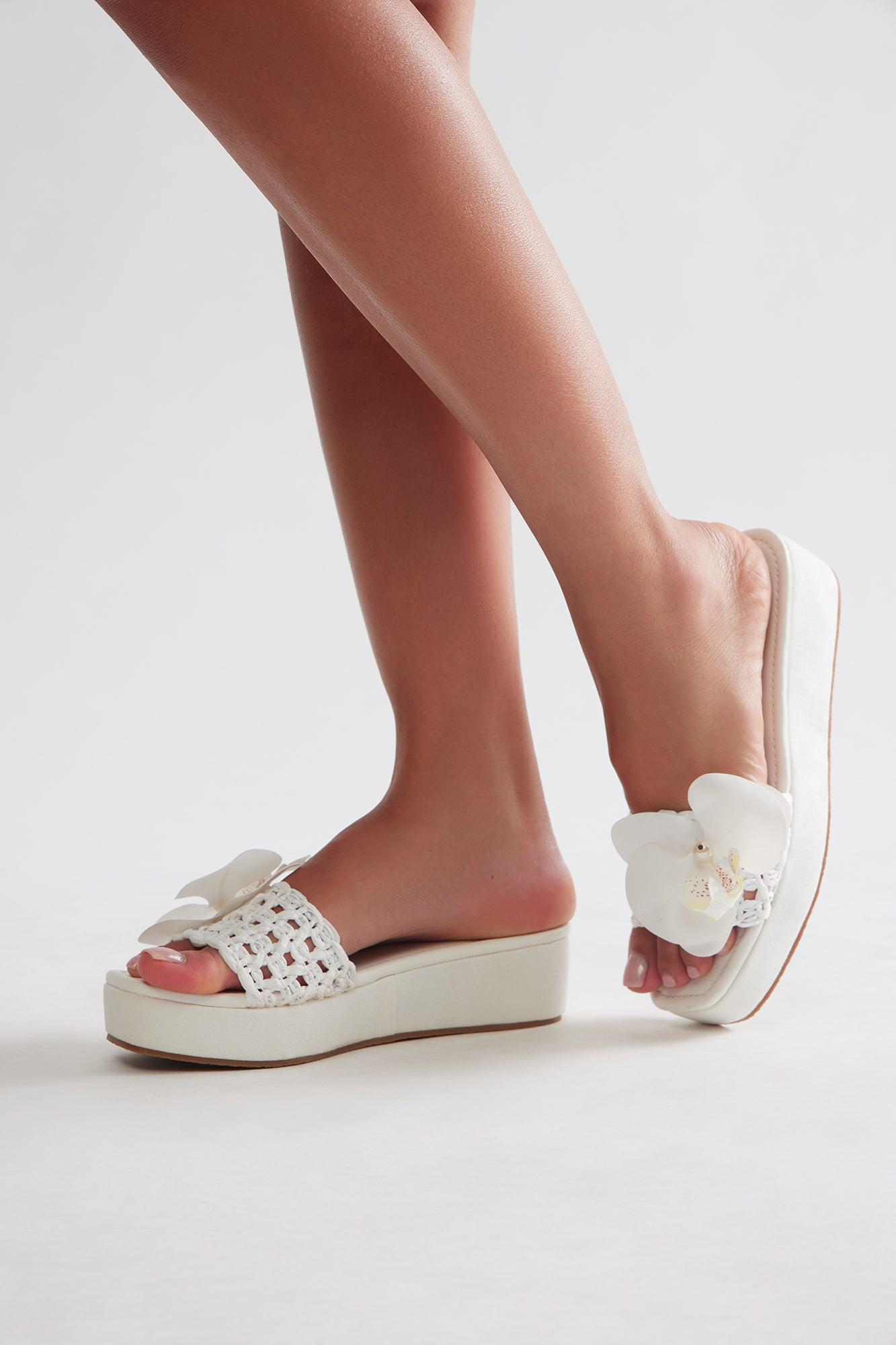 Oceana Flower Sandals - White Product Image