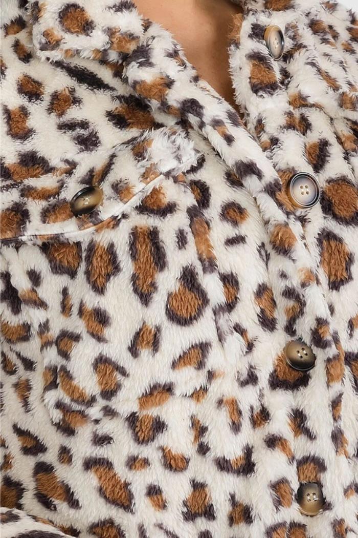 Animal Print Pocket Front Sherpa Jackets Product Image
