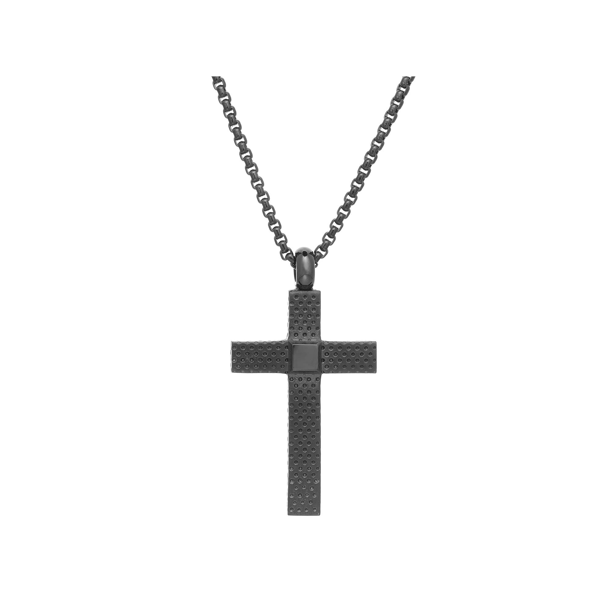 Men's LYNX Black Stainless Steel Cross Pendant Necklace, Size: 24" Product Image