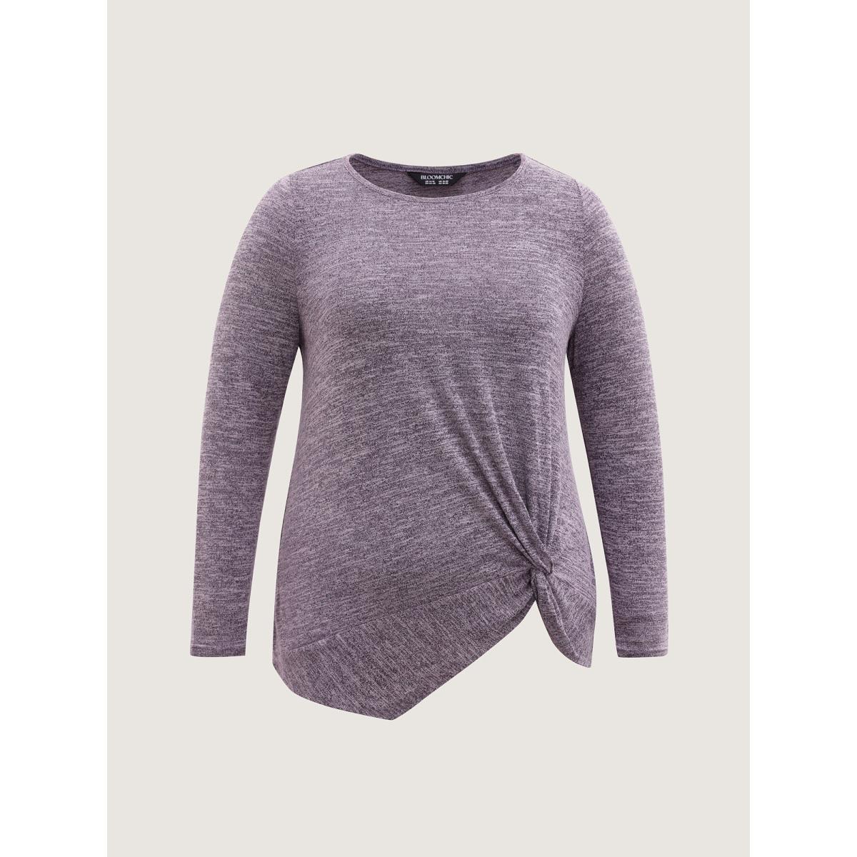 Plus Size Heather Side Knot Full-Sleeve T-Shirt Mauve Women Leisure Twist Round Neck Casual T-shirts BloomChic 12/L Product Image