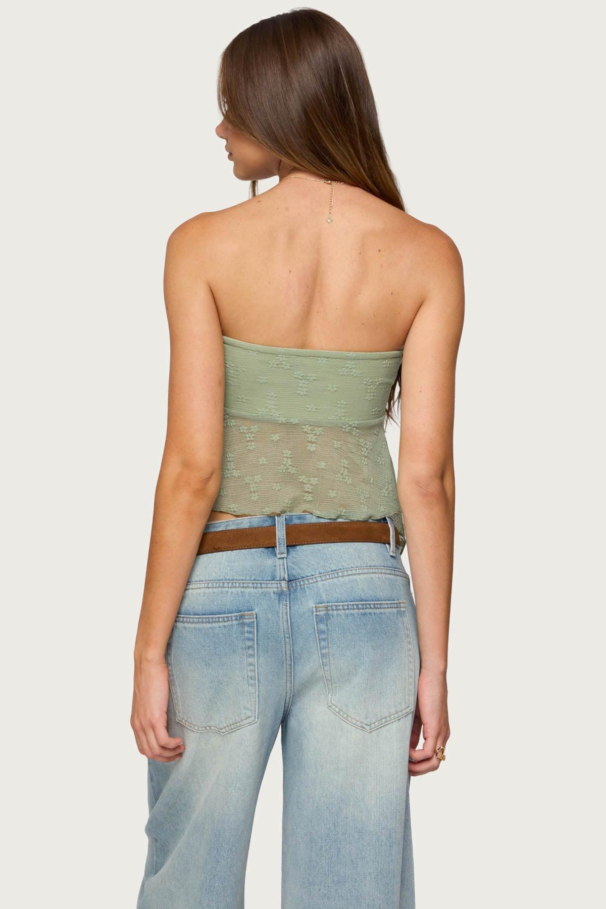 Embroidered Sheer Strapless Top Product Image