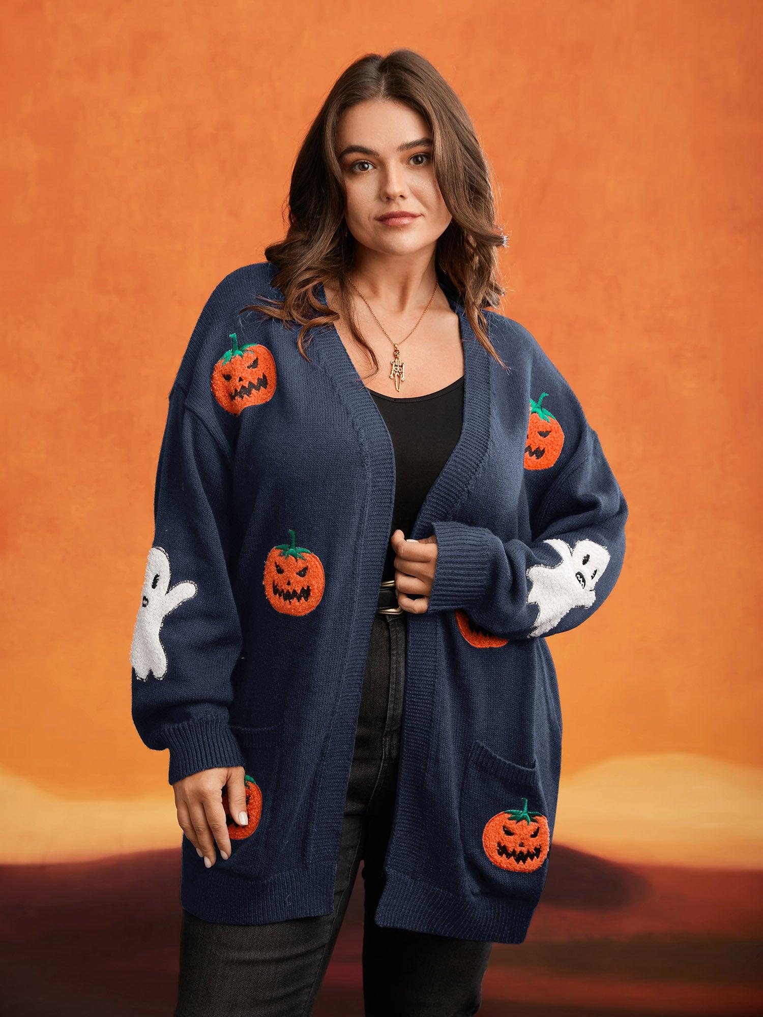 Pumpkin Ghost Embroidery Open Cardigan Female Product Image