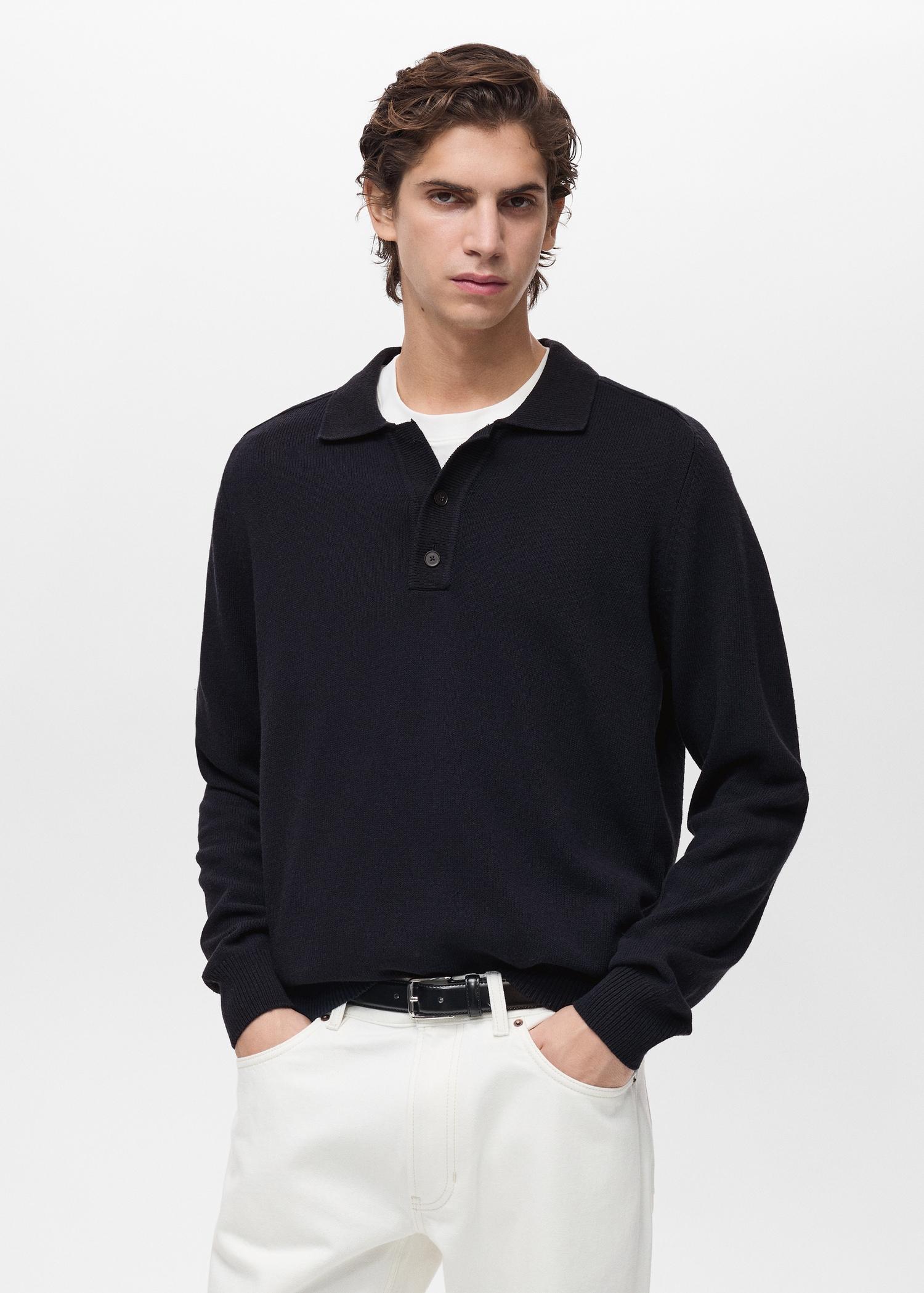 Cotton knitted polo shirt - Men | MANGO USA Product Image