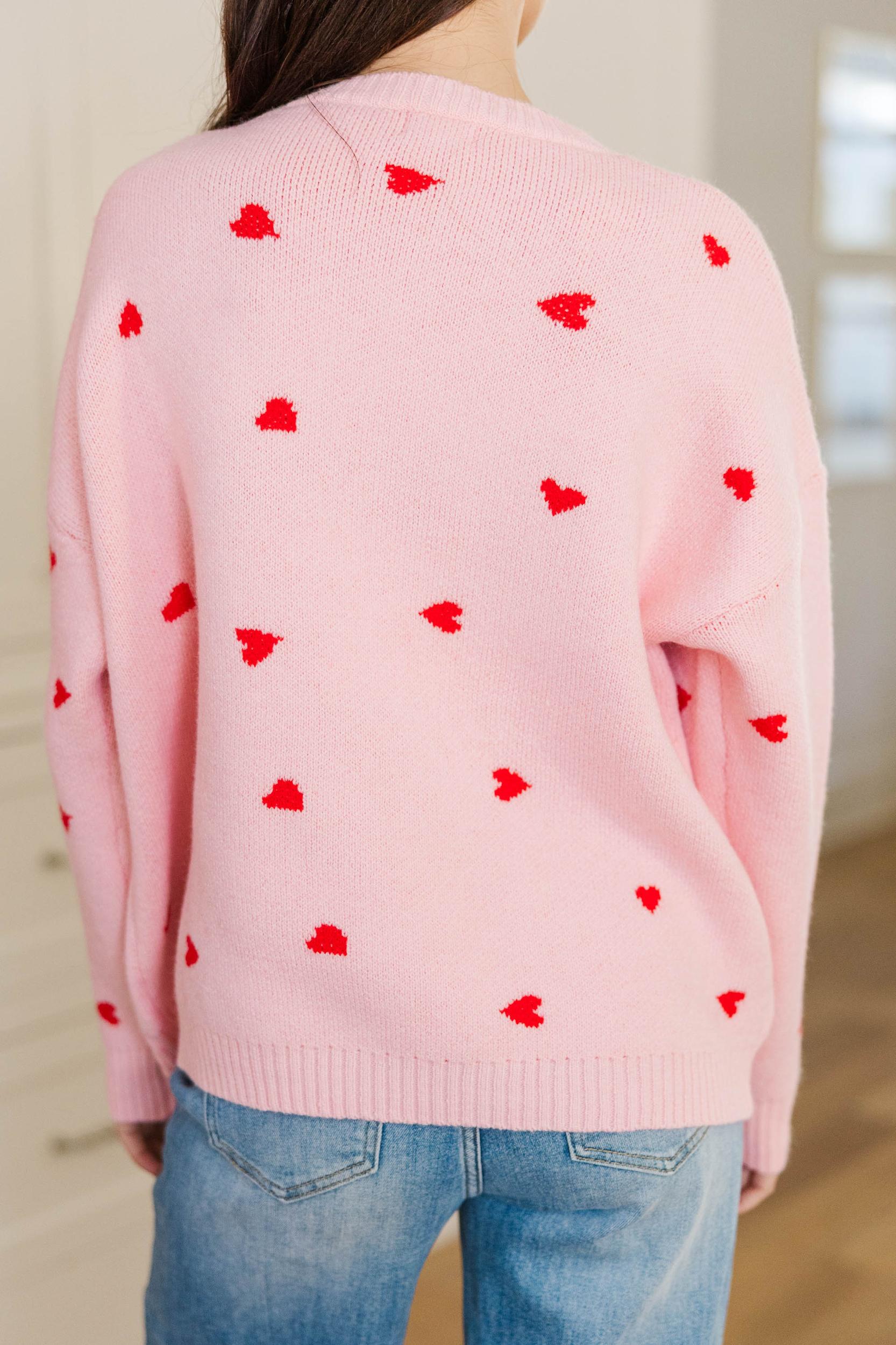 The Cherished Pink Heart Stitched Sweater Female Product Image