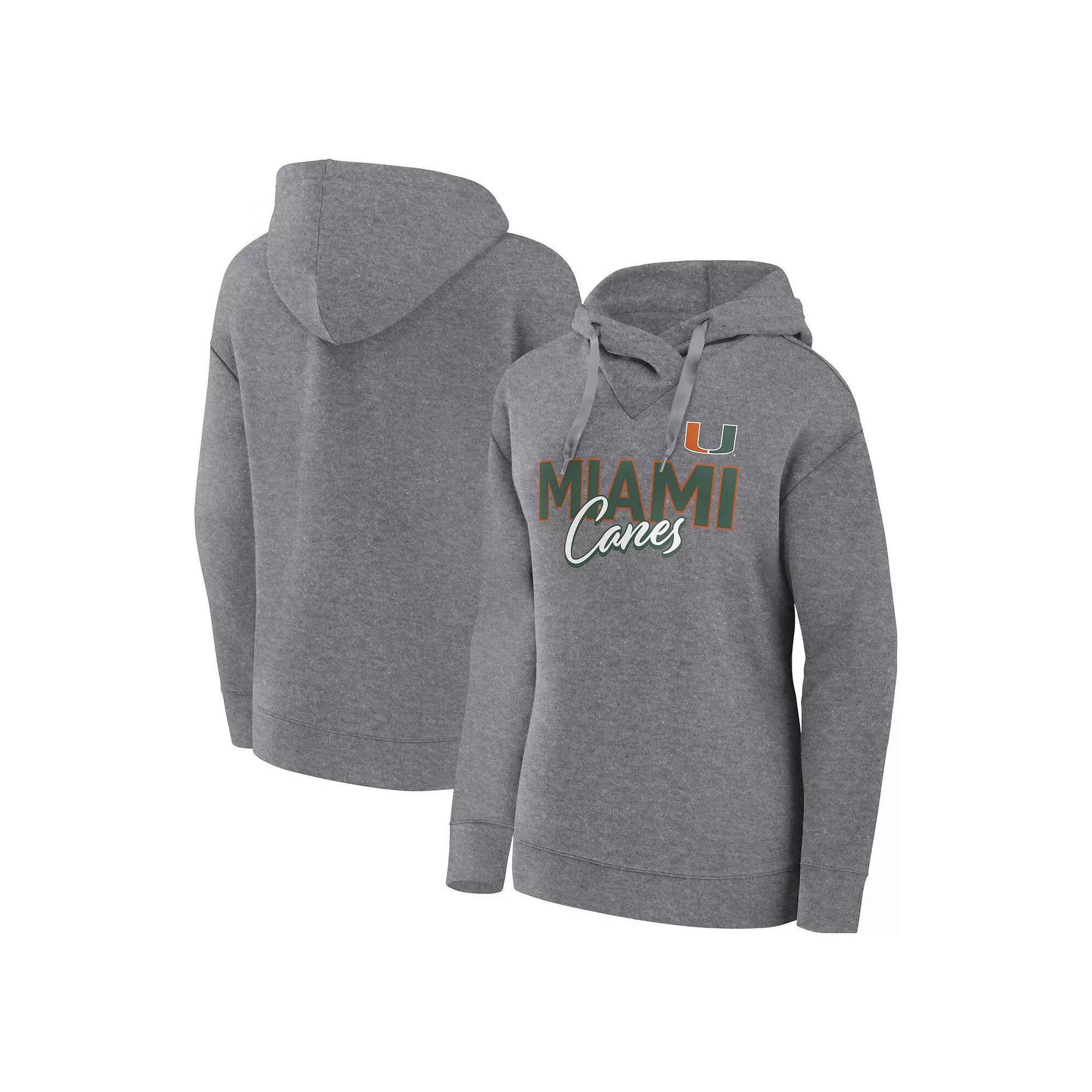 Women's Fanatics Branded Heather Gray Miami Hurricanes Script Favorite Pullover Hoodie,  Product Image
